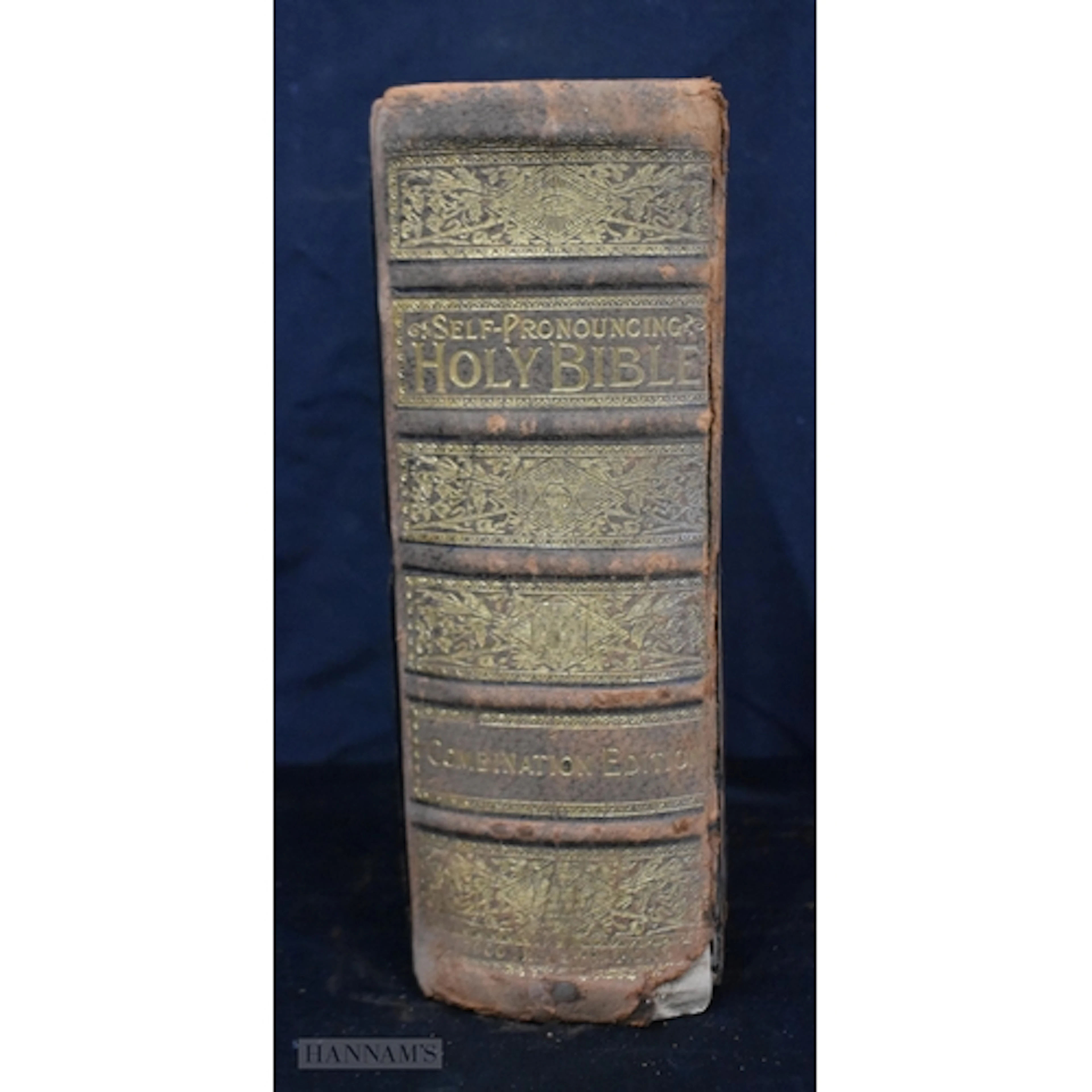 An antique pictorial Old and New Testament Bible 11.5 x 32 x...