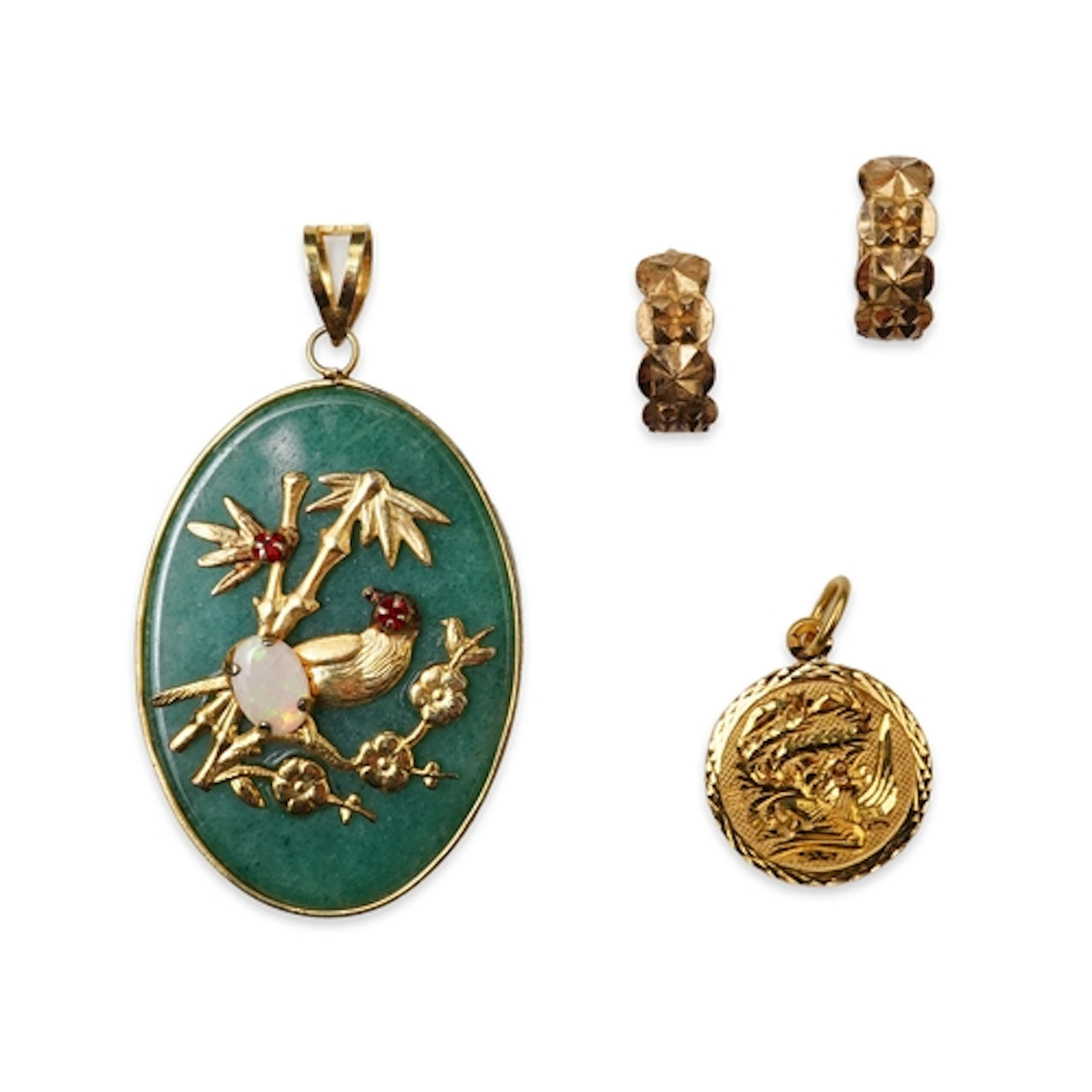 Two pendants and a pair of earrings, comprising: an aventuri...