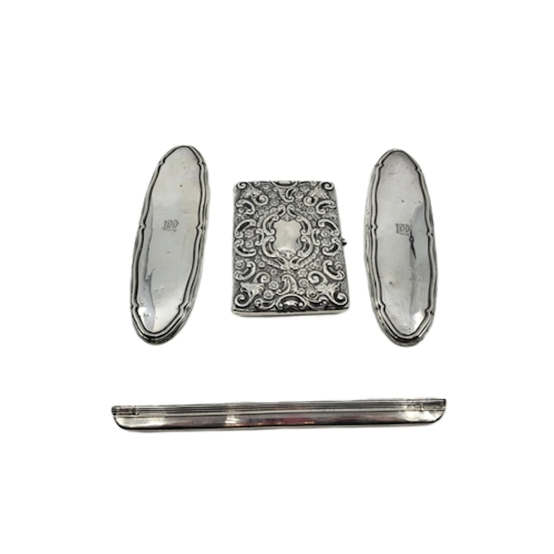 A SILVER CASE, with fitted interior visiting card of Mrs. Ho...