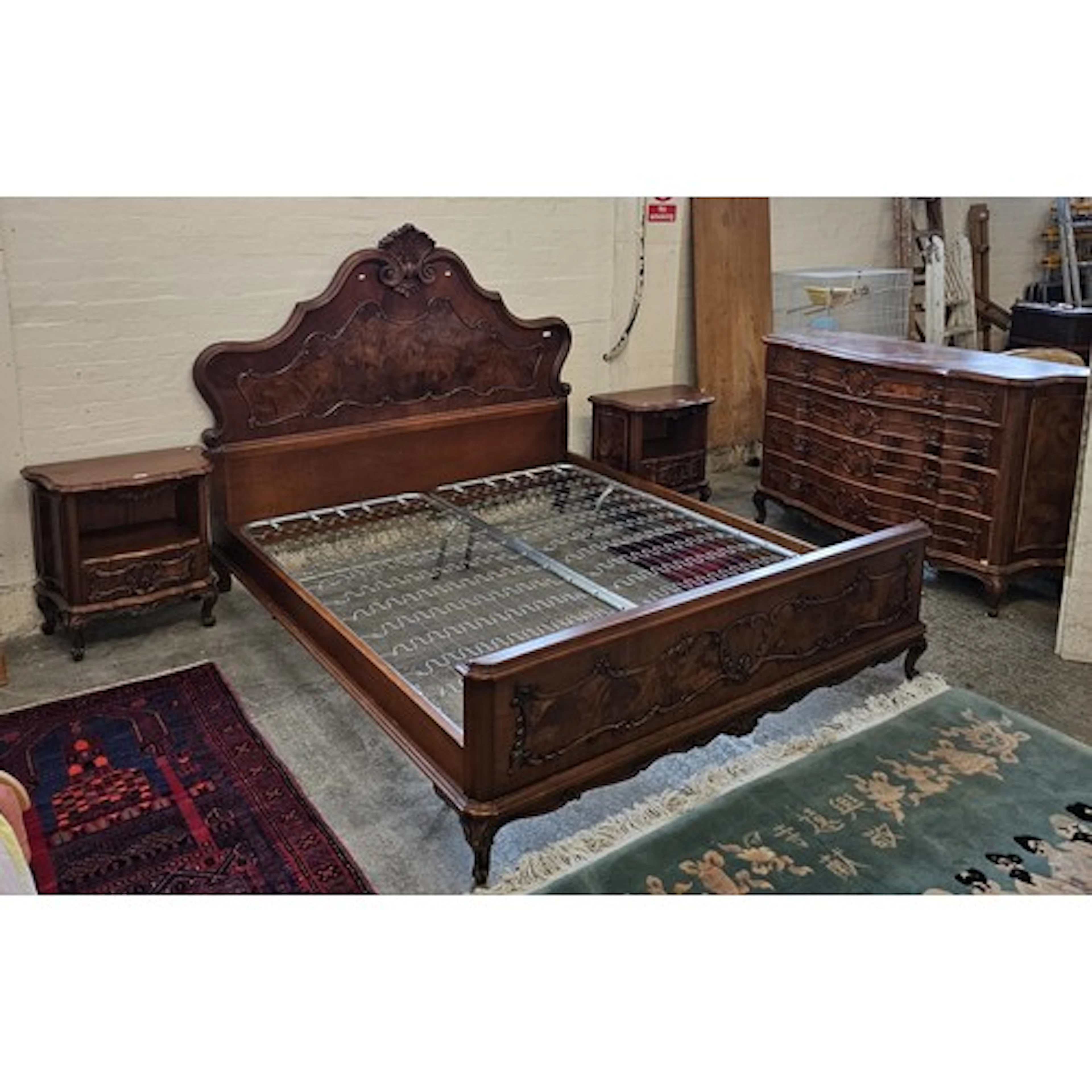 French style walnut double bed with scrolled arched headboar...