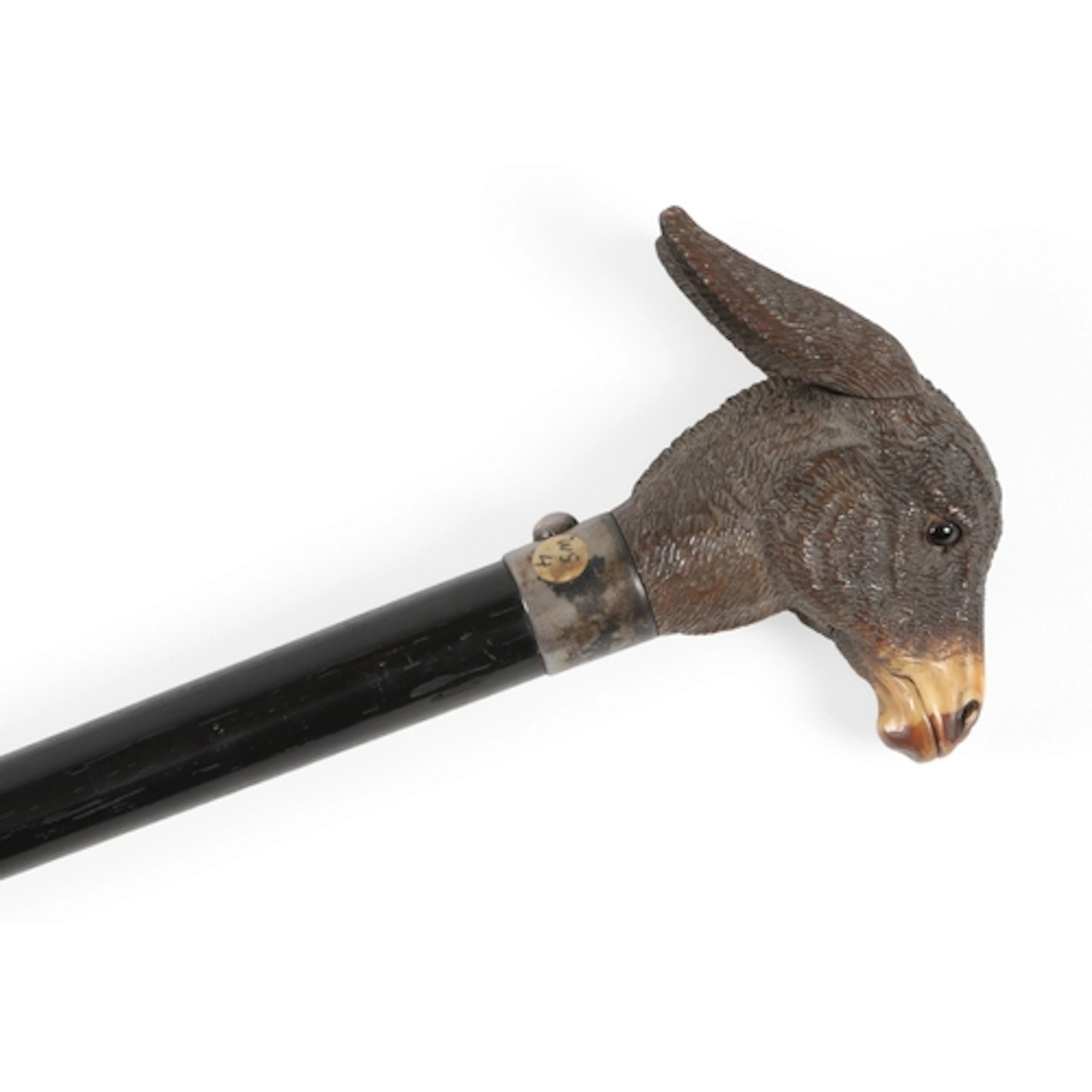 A Victorian donkey's head automaton handled walking cane, th...