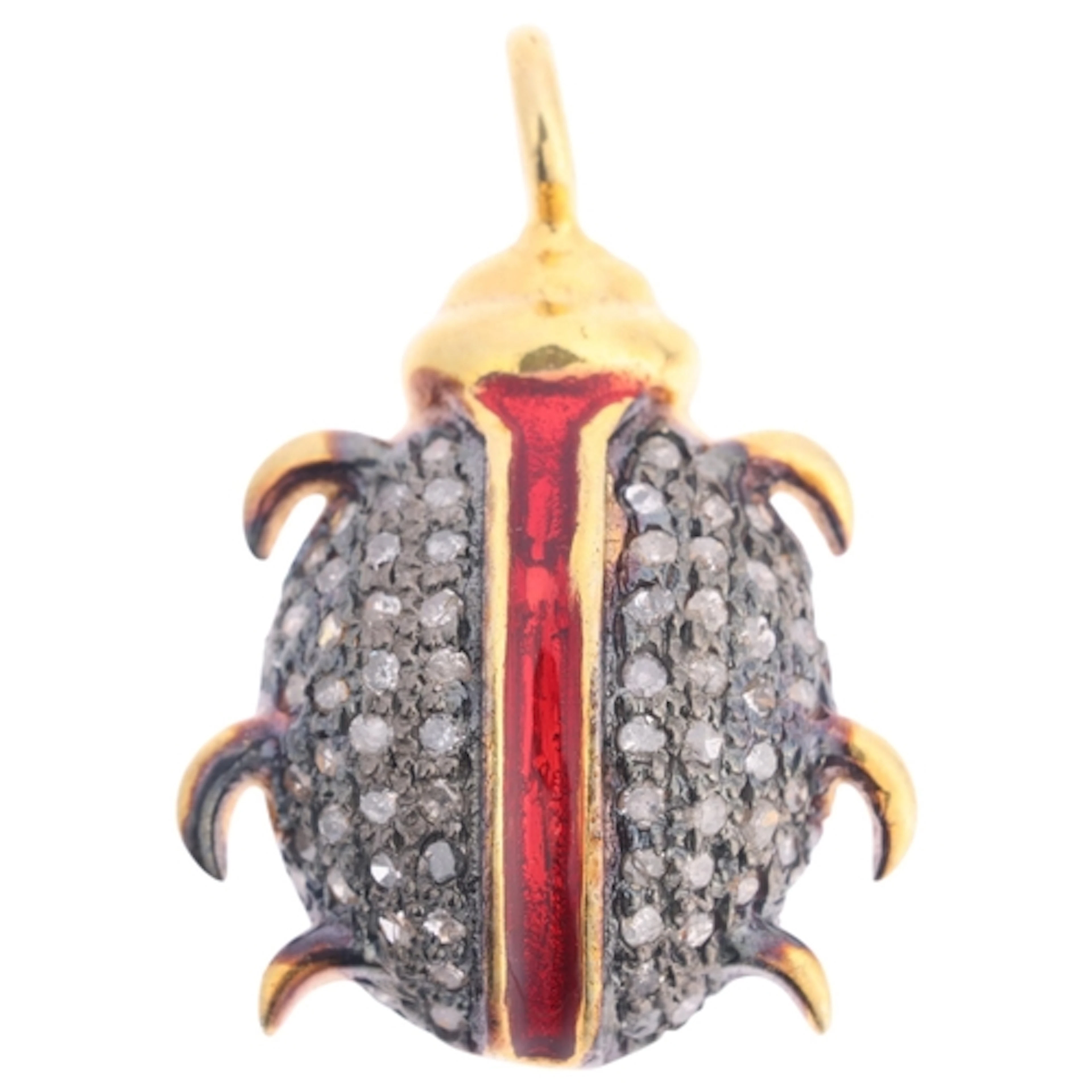 A Contemporary silver-gilt diamond and enamel ladybird charm...