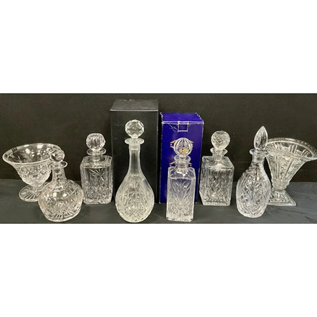 Glassware - a Thomas Webb crystal glass decanter, fluted bod...