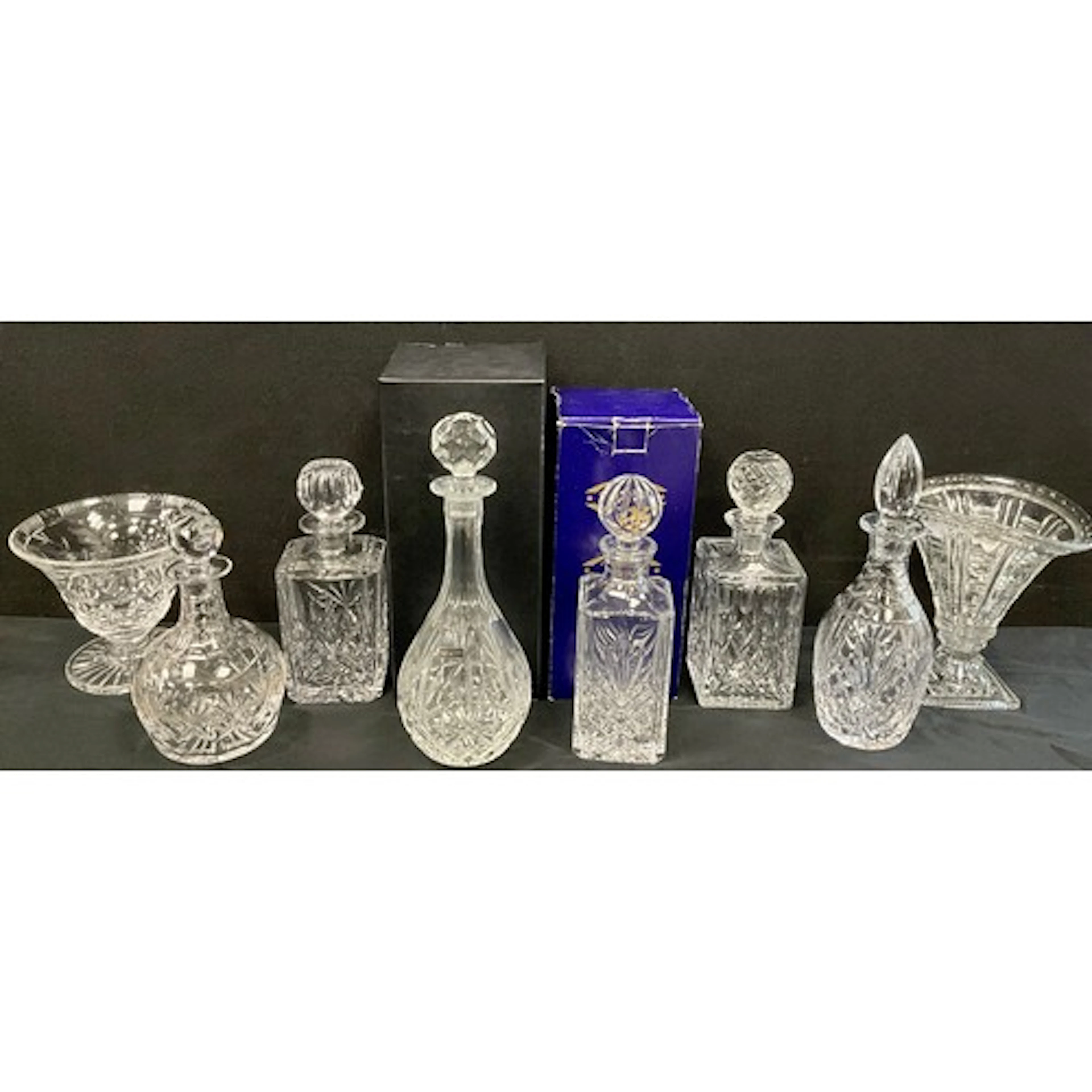 Glassware - a Thomas Webb crystal glass decanter, fluted bod...