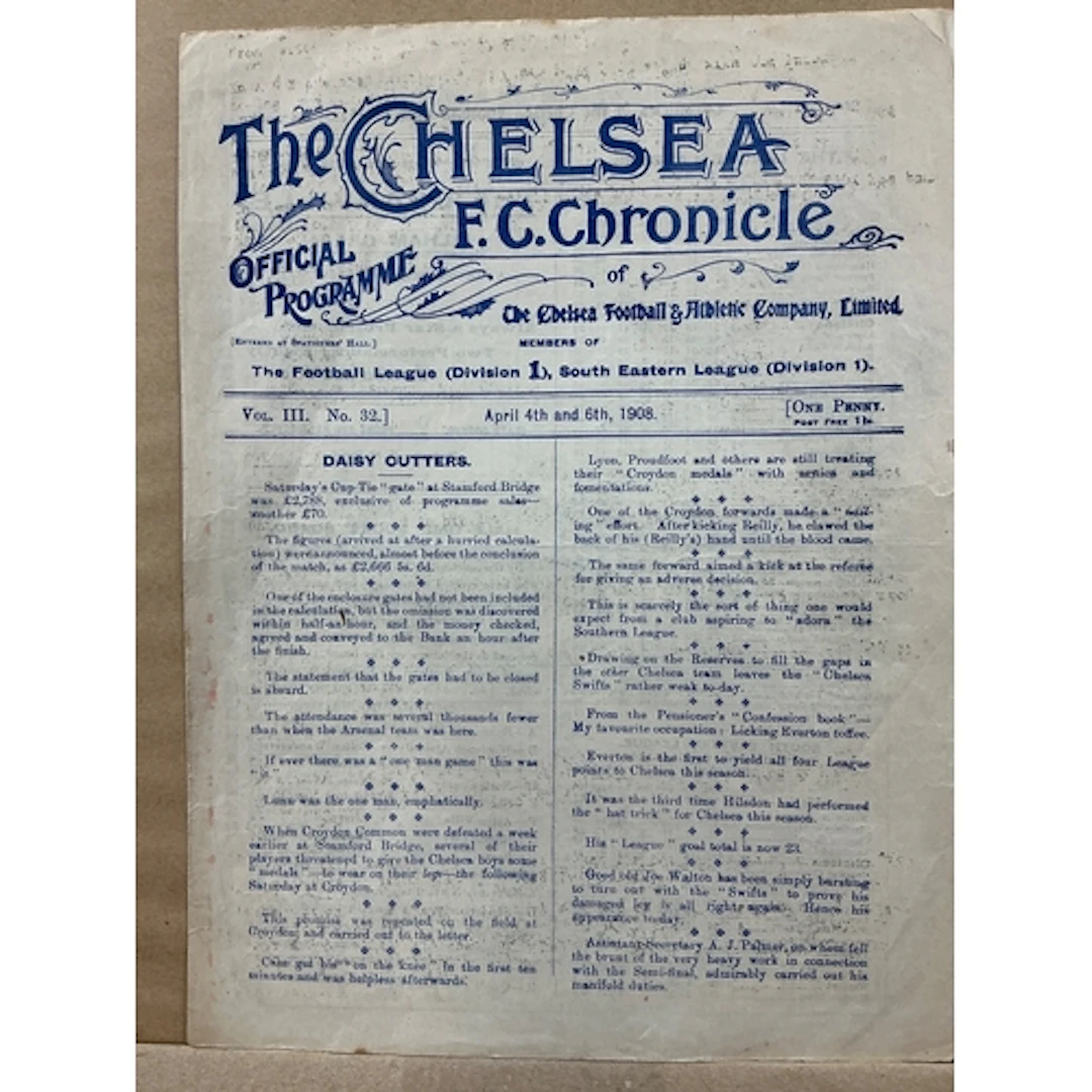 1913 - 1914 Chelsea v Southend + Sittingbourne Football Prog...
