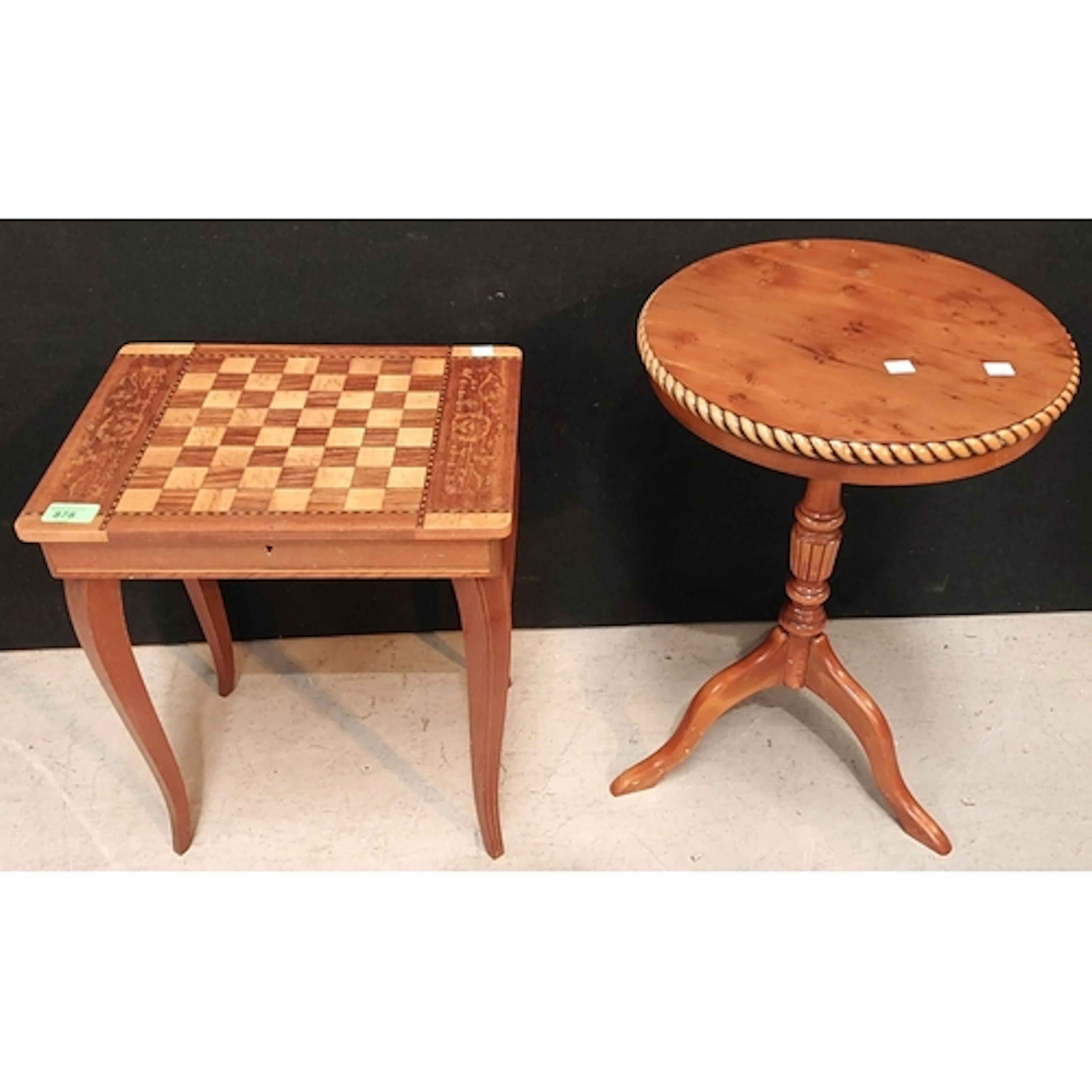 An Italian inlaid musical table, wine table and two pine bar...