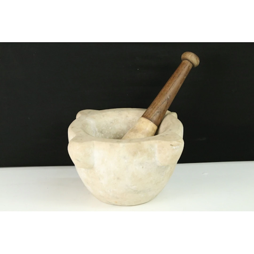 Early to mid 20th century marble pestle and mortar, with tur...