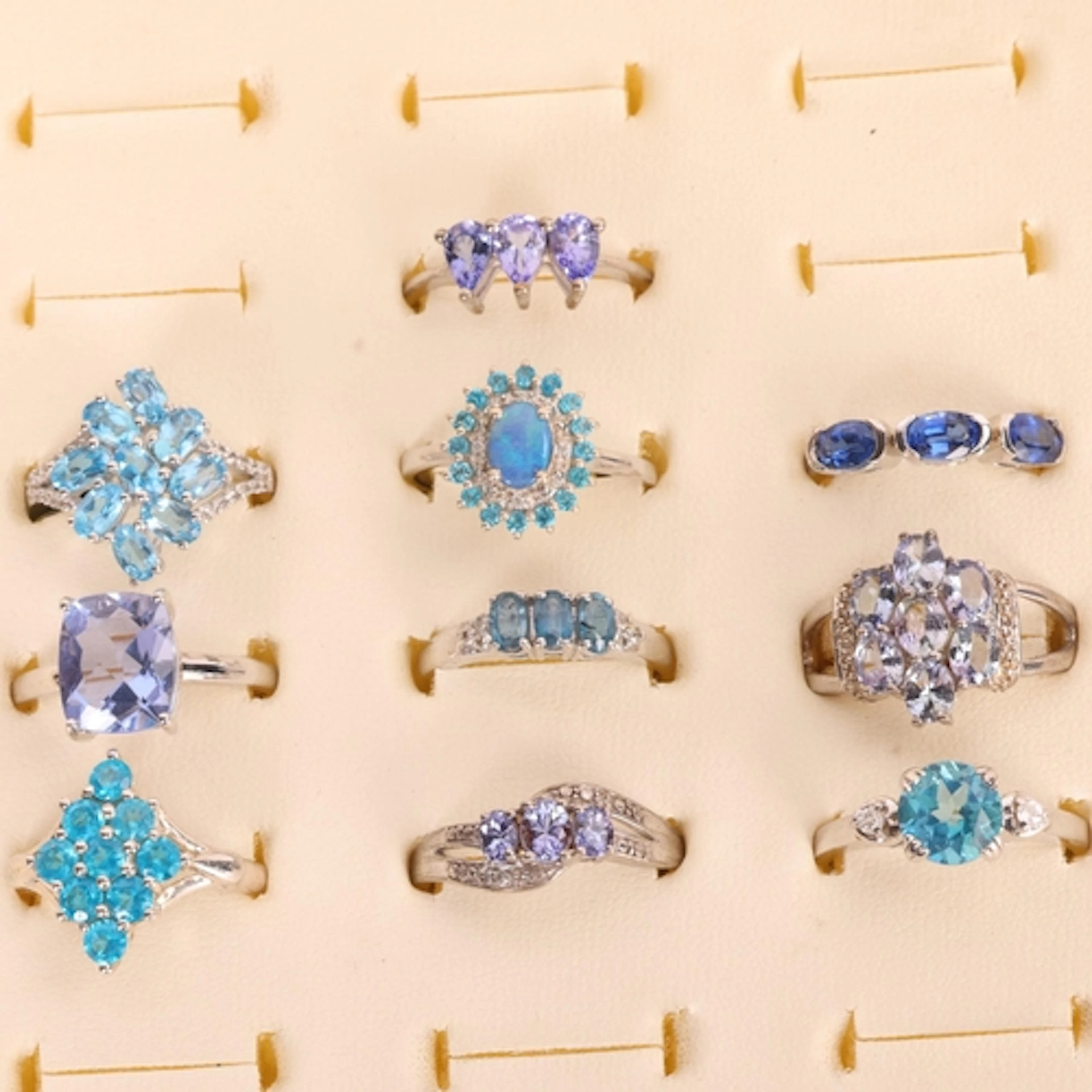 10 x silver gem set ring, gemstones include tanzanite, neon ...