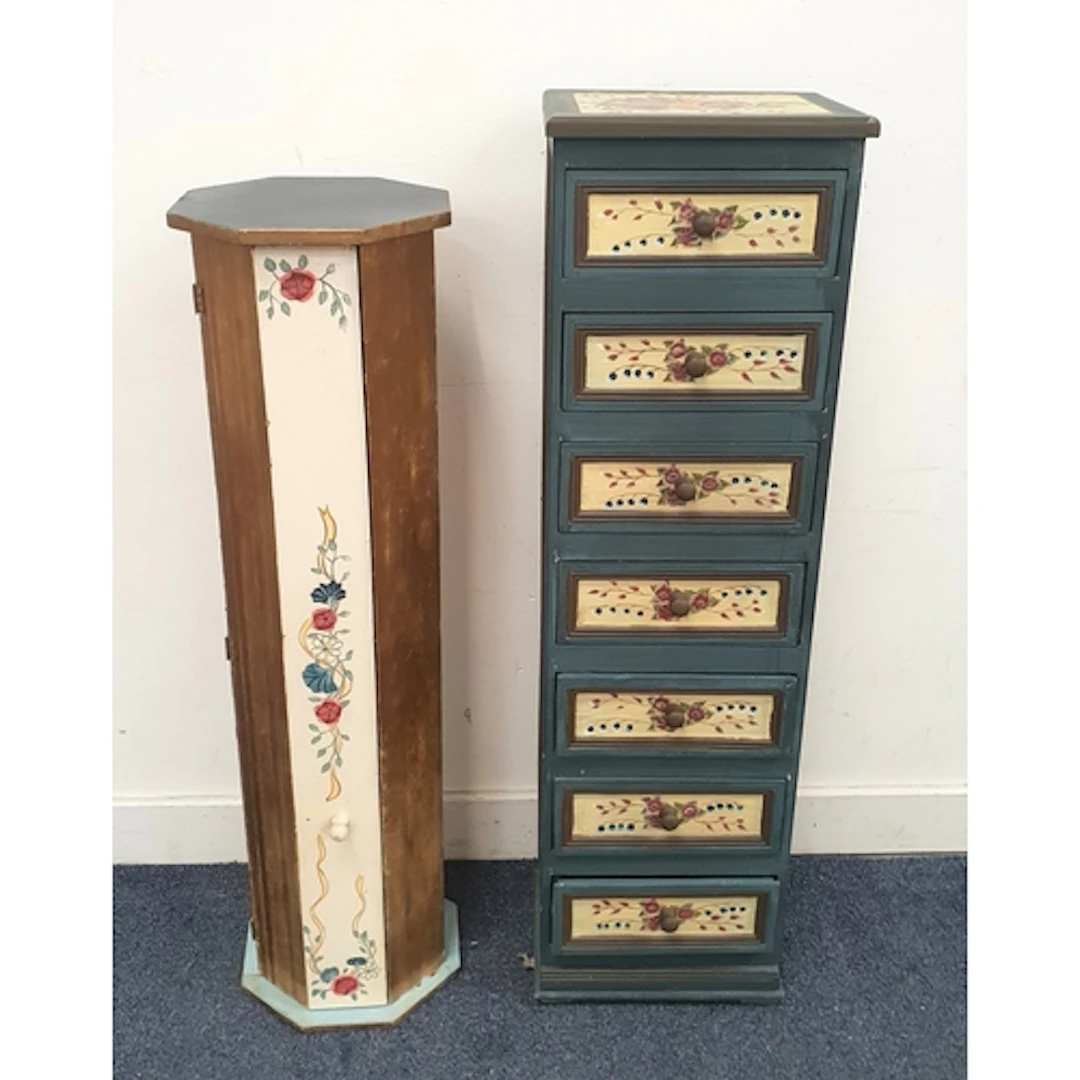 VINTAGE HAND PAINTED NARROW CHEST OF DRAWERS the rectangular...