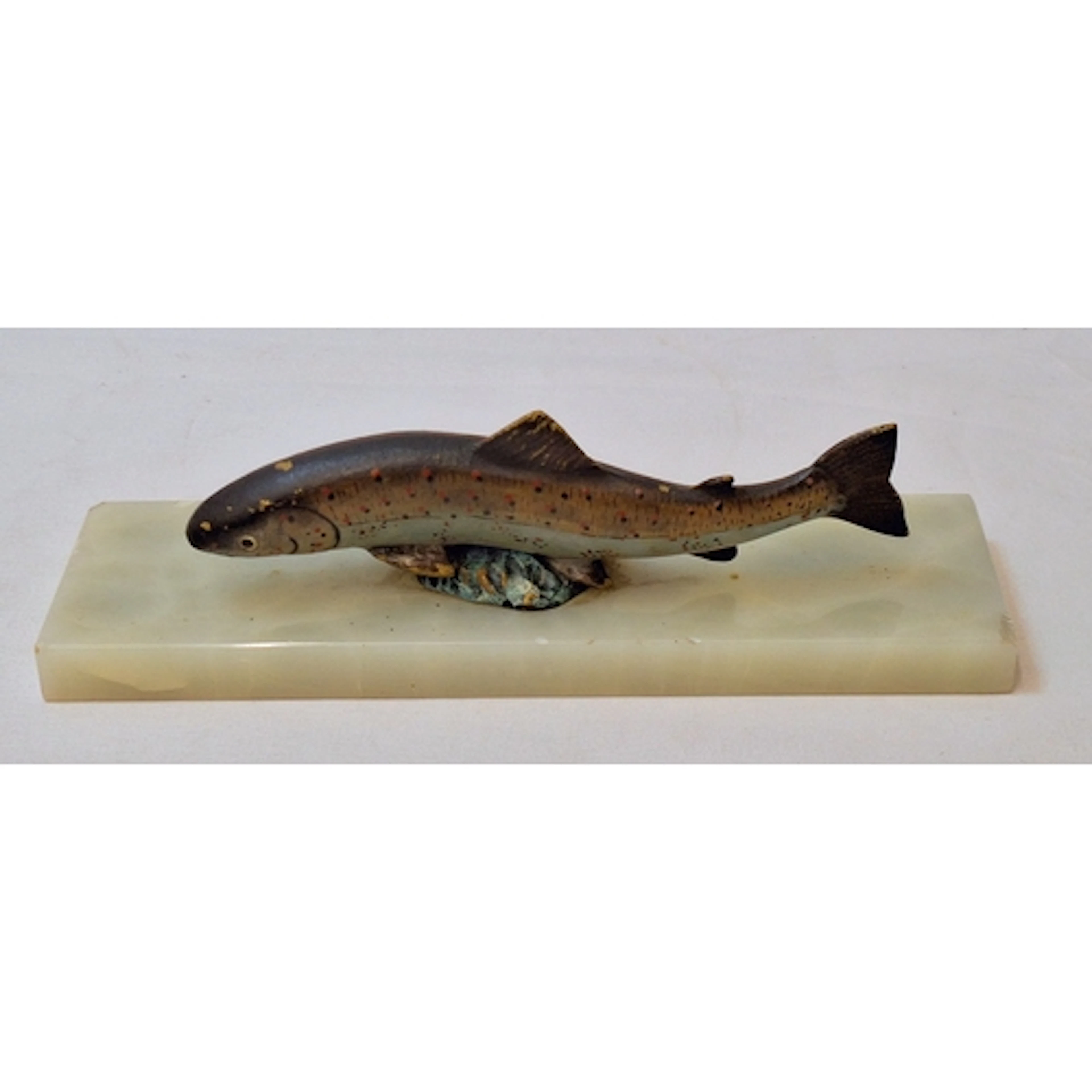 Vintage Cold Painted Metal Trout Fish Figurine mounted on pa...