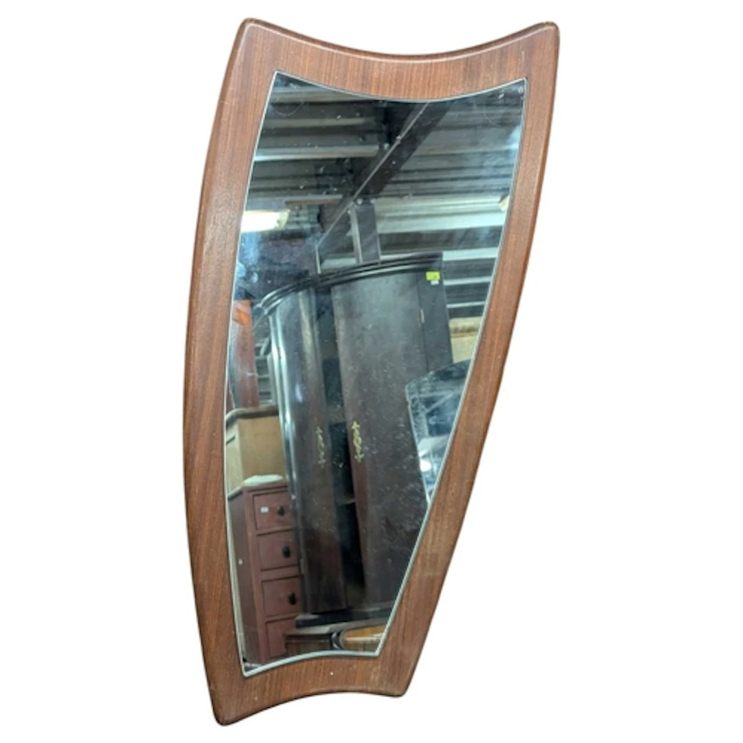 British Modern Design - Mid century teak hanging wall mirror...