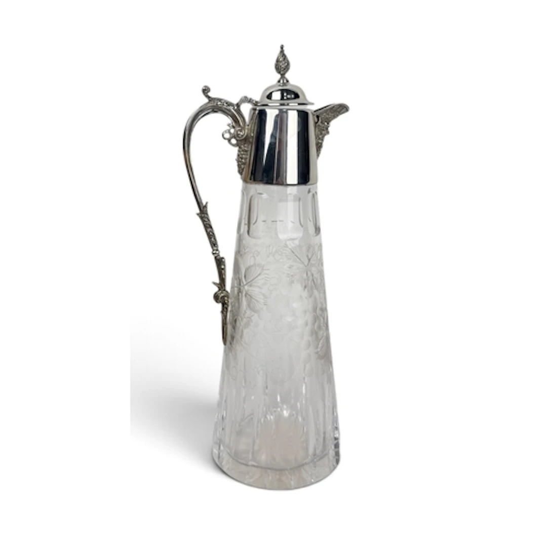A LATE VICTORIAN STYLE ELECTROPLATE AND GLASS CLARET JUG Etc...