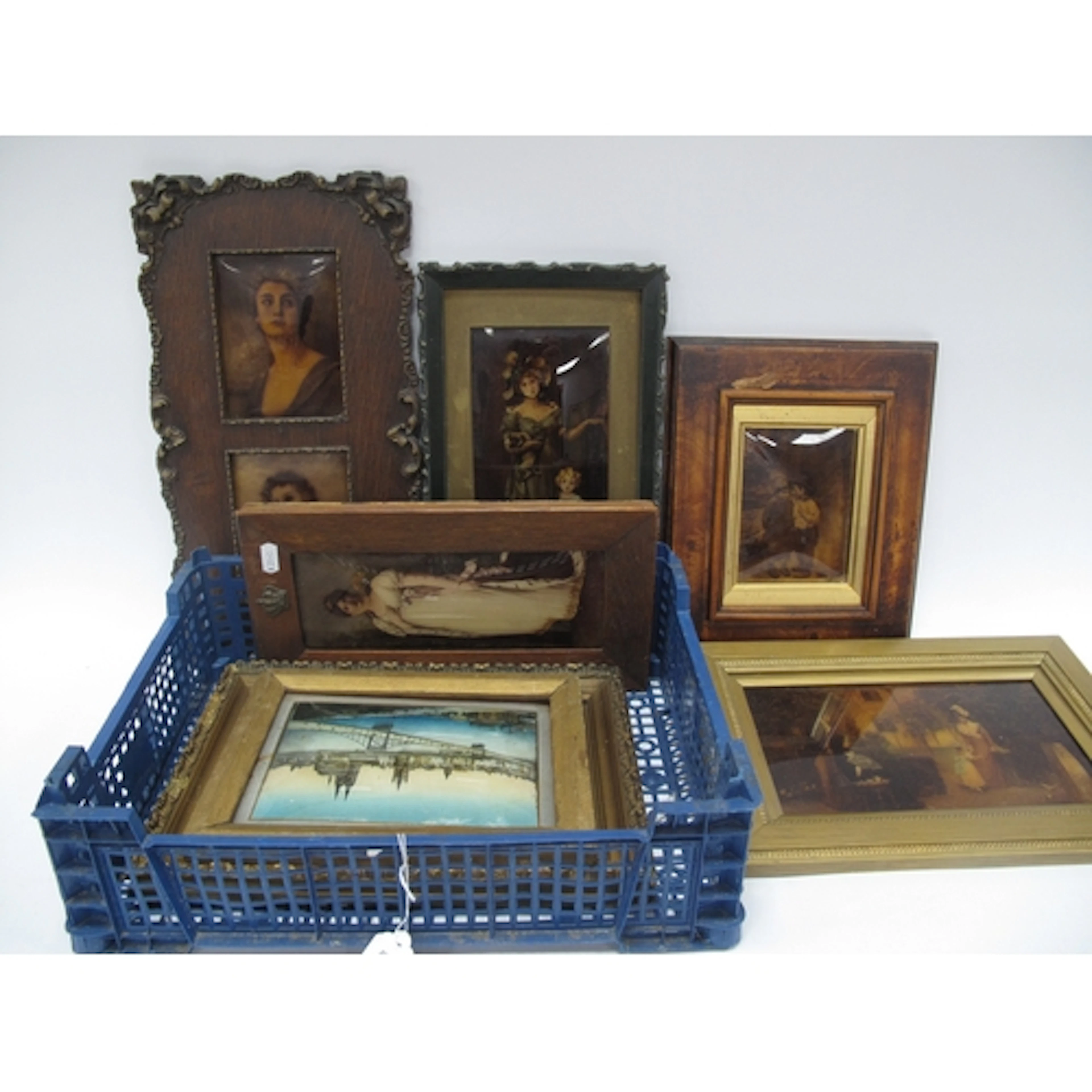 Seven Antique Crystoleum Prints, depicting ladies, figures a...
