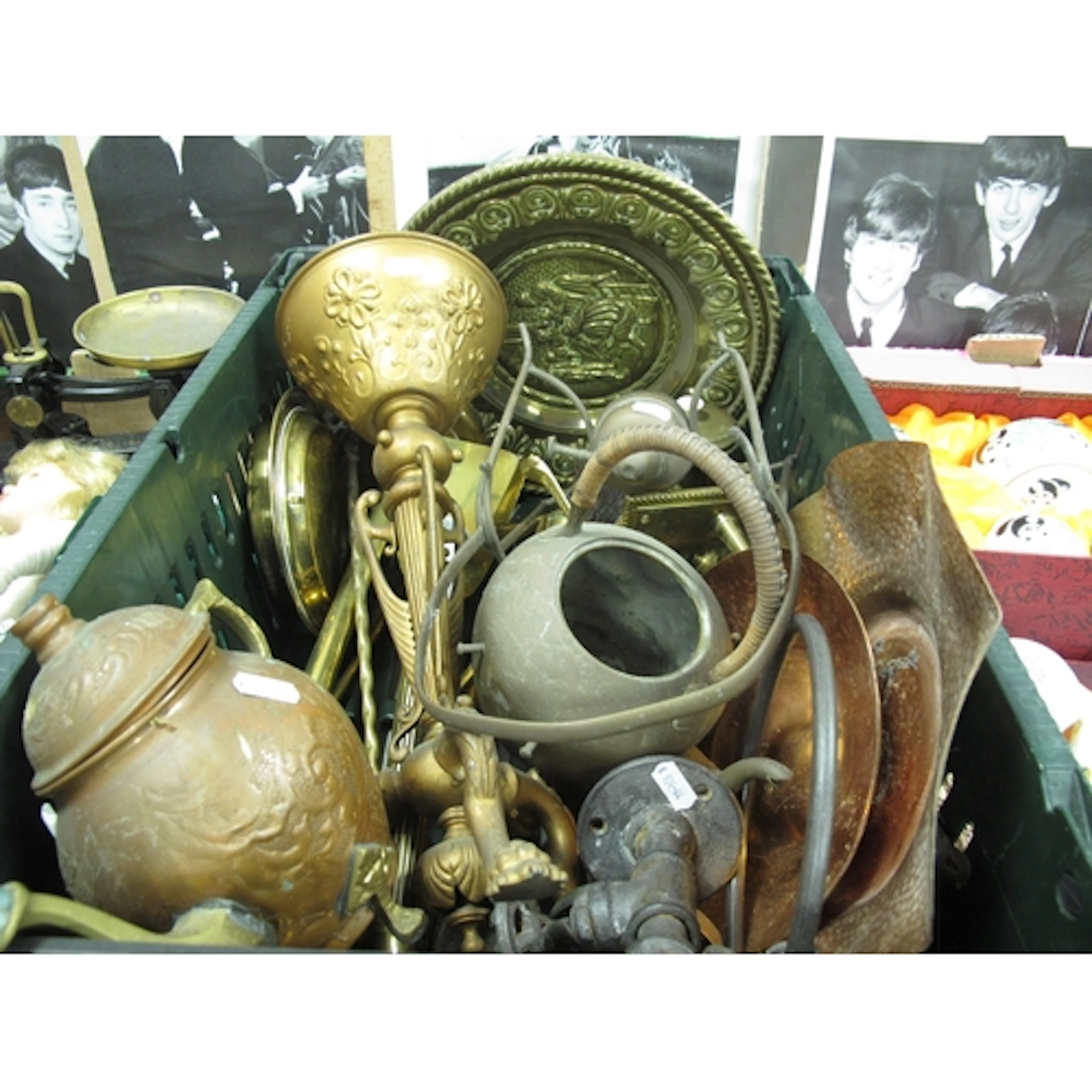 Metalware, including large brass trays, quantity of brass do...
