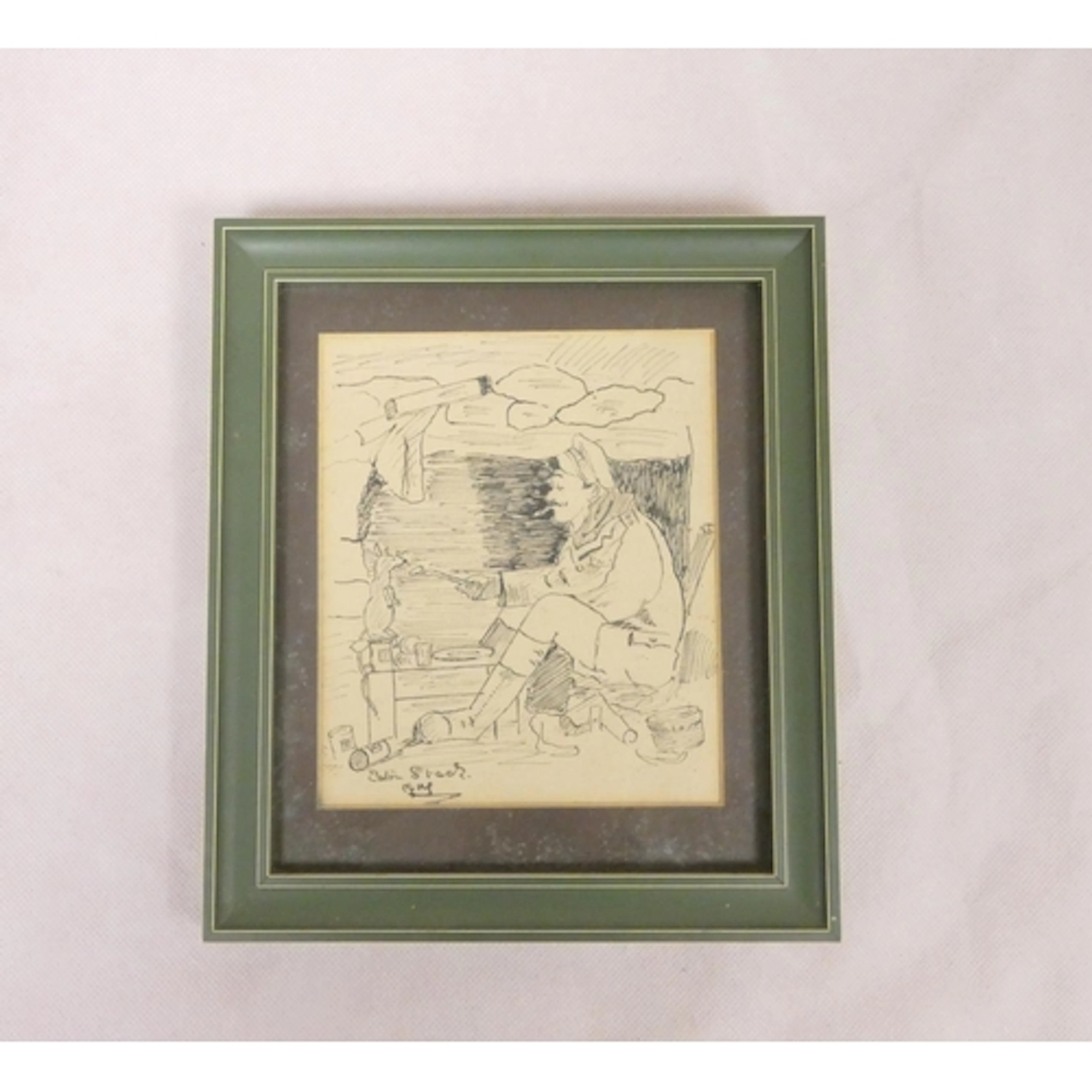 A First World War pen and ink drawing of a British soldier i...