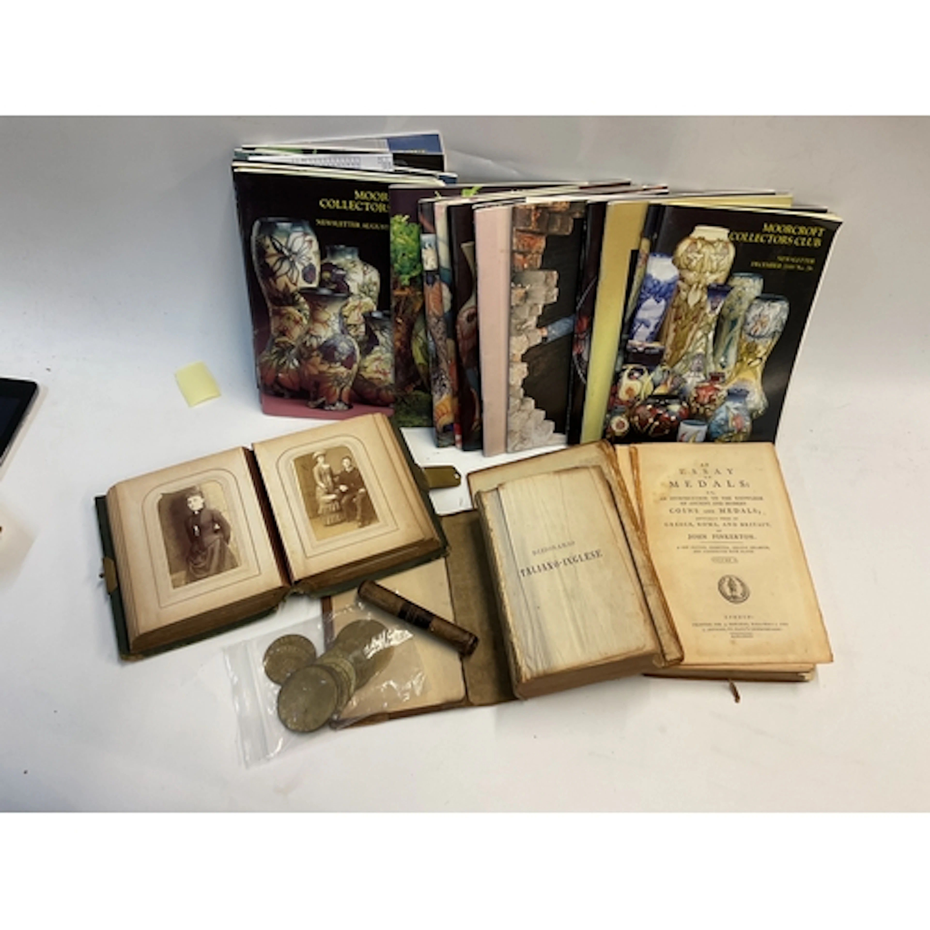 Ephemera to inc vintage coin book, photo album, Moorcroft co...