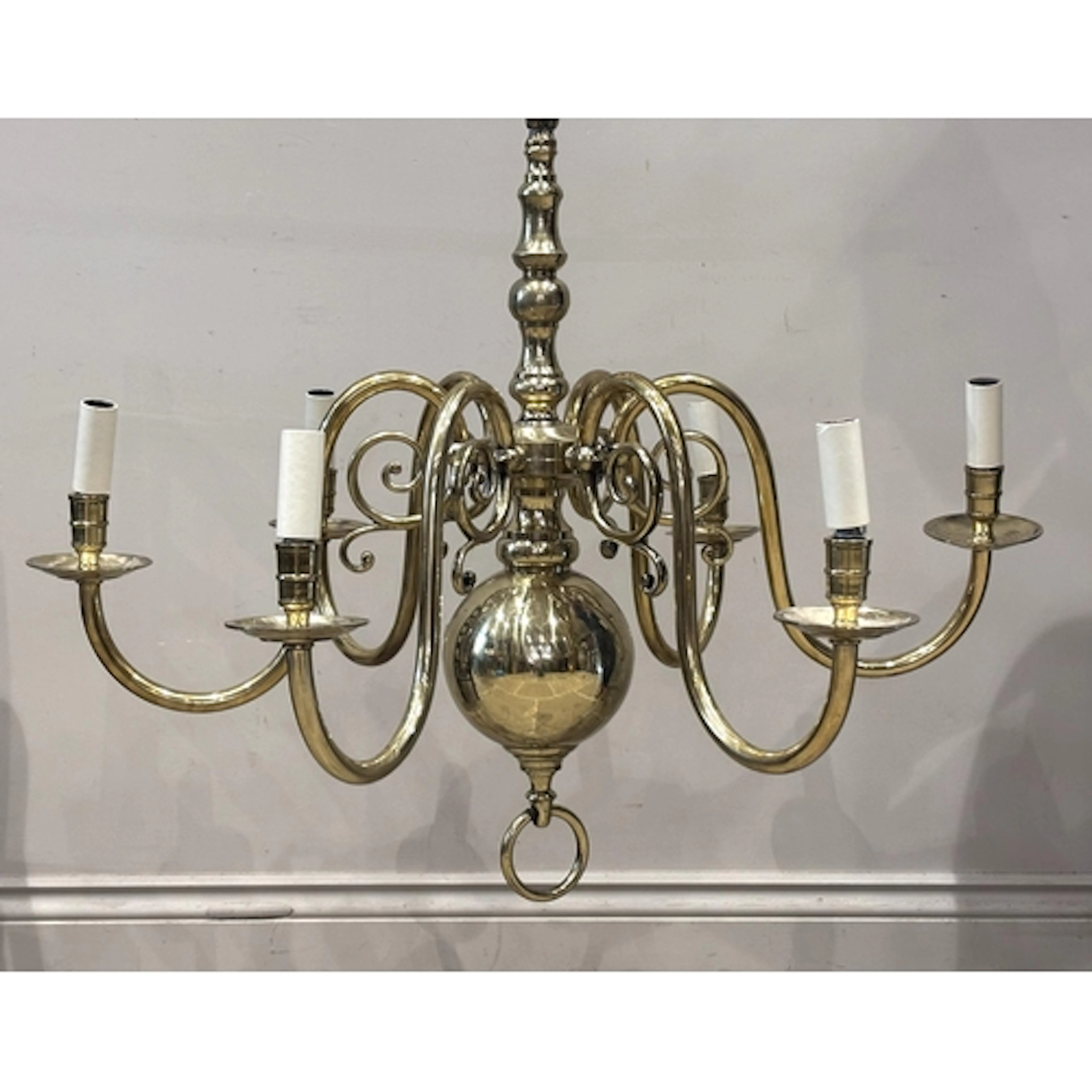 A modern Dutch style six branch lacquered brass chandelier, ...