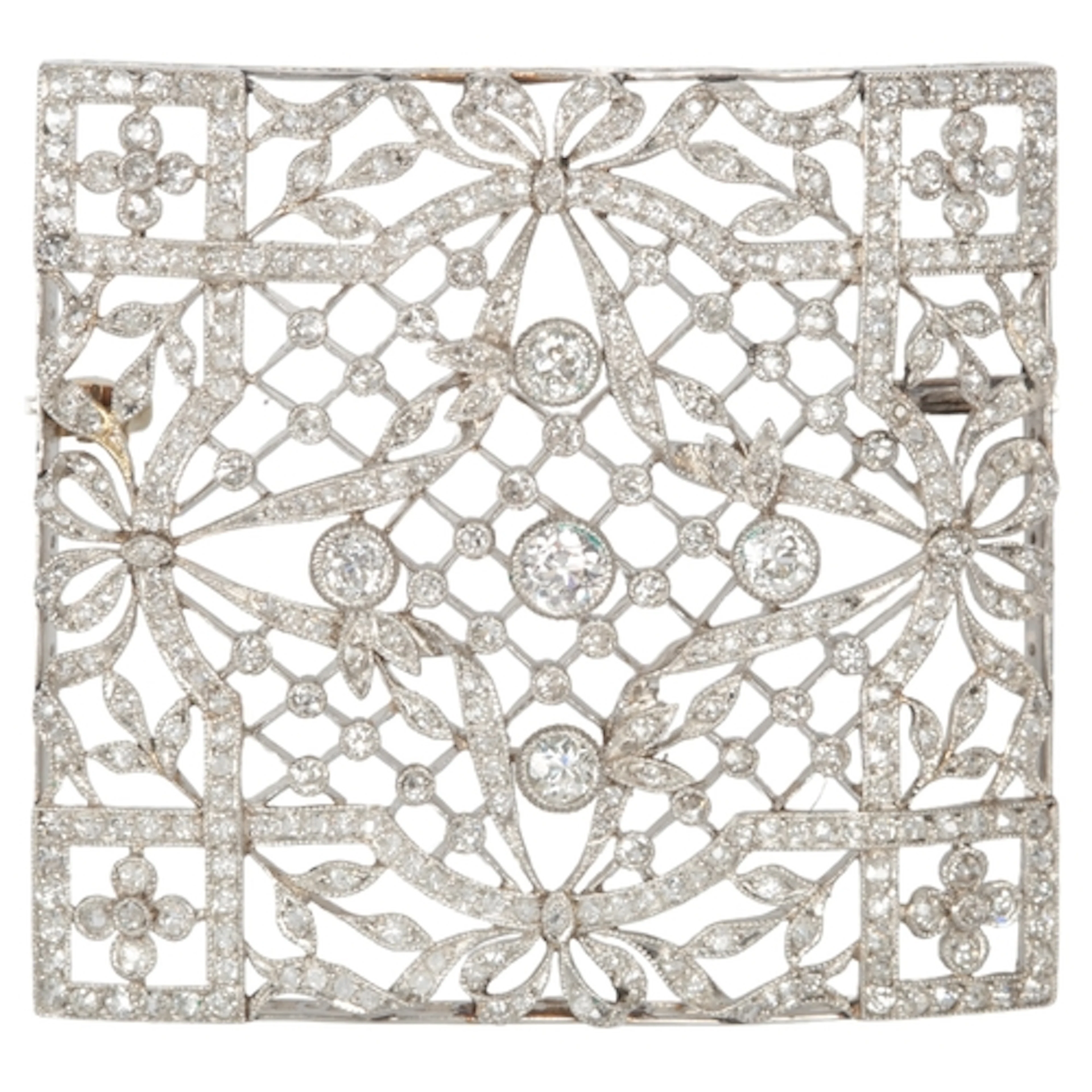 A fine Belle Epoque diamond brooch, circa 1910, of square ou...