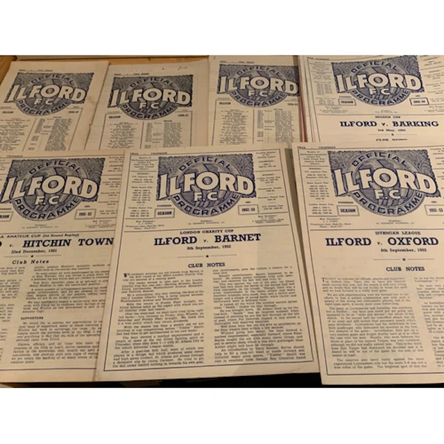Ilford Home Football Programmes: Leytonstone Essex Thameside...