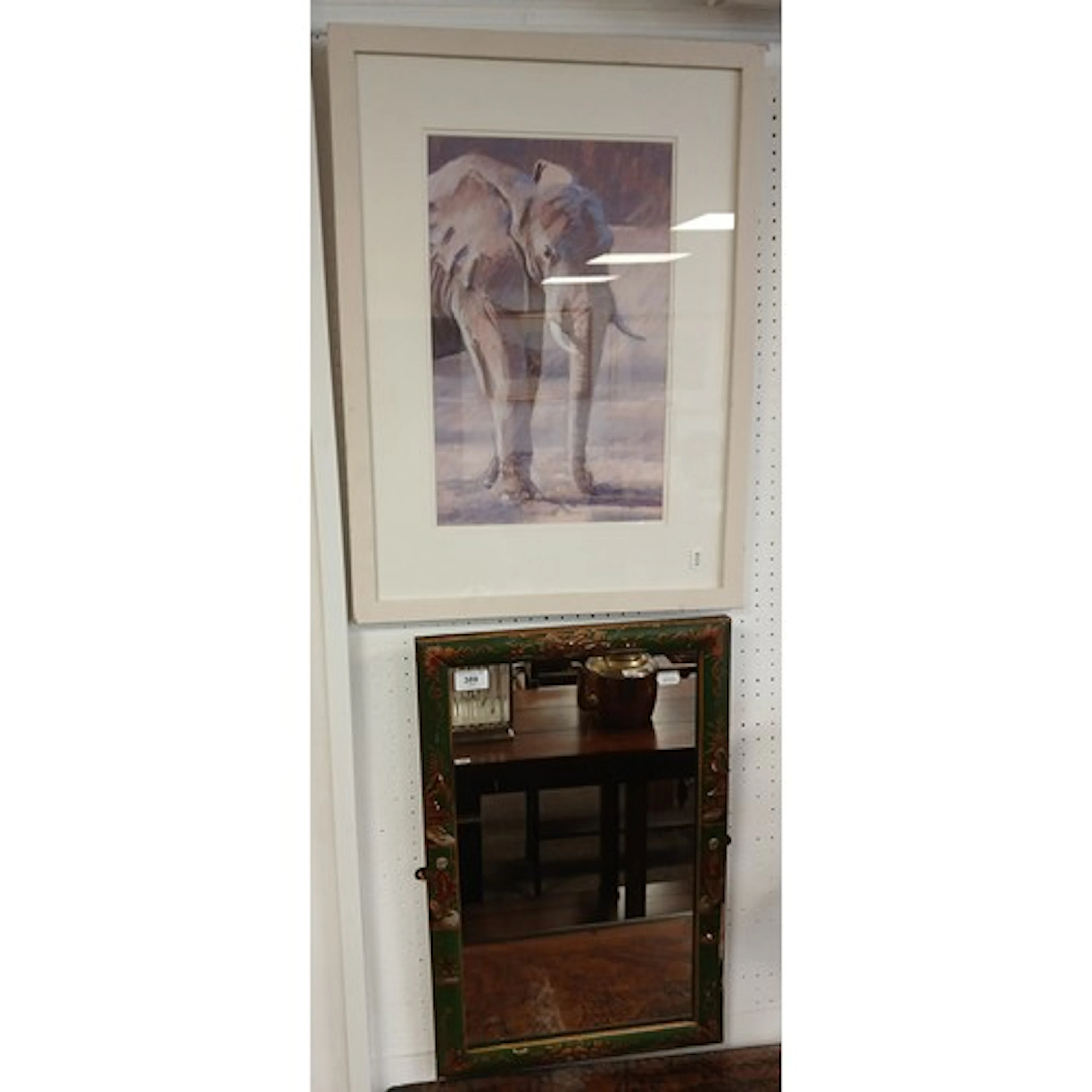 Chinoiserie rectangular wall mirror and framed pastel of an ...