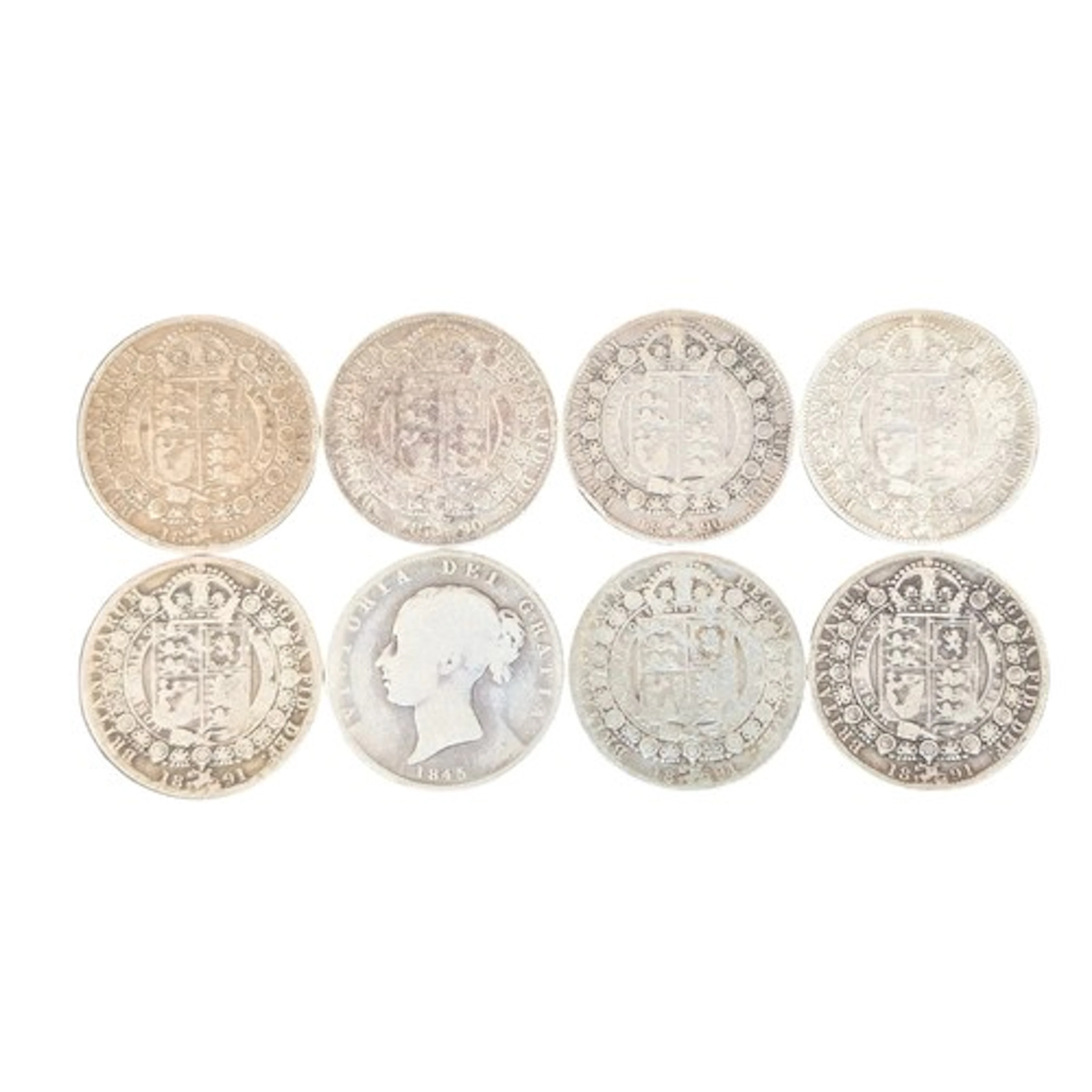 Numismatics - eight Queen Victoria half crowns dated 1845,18...