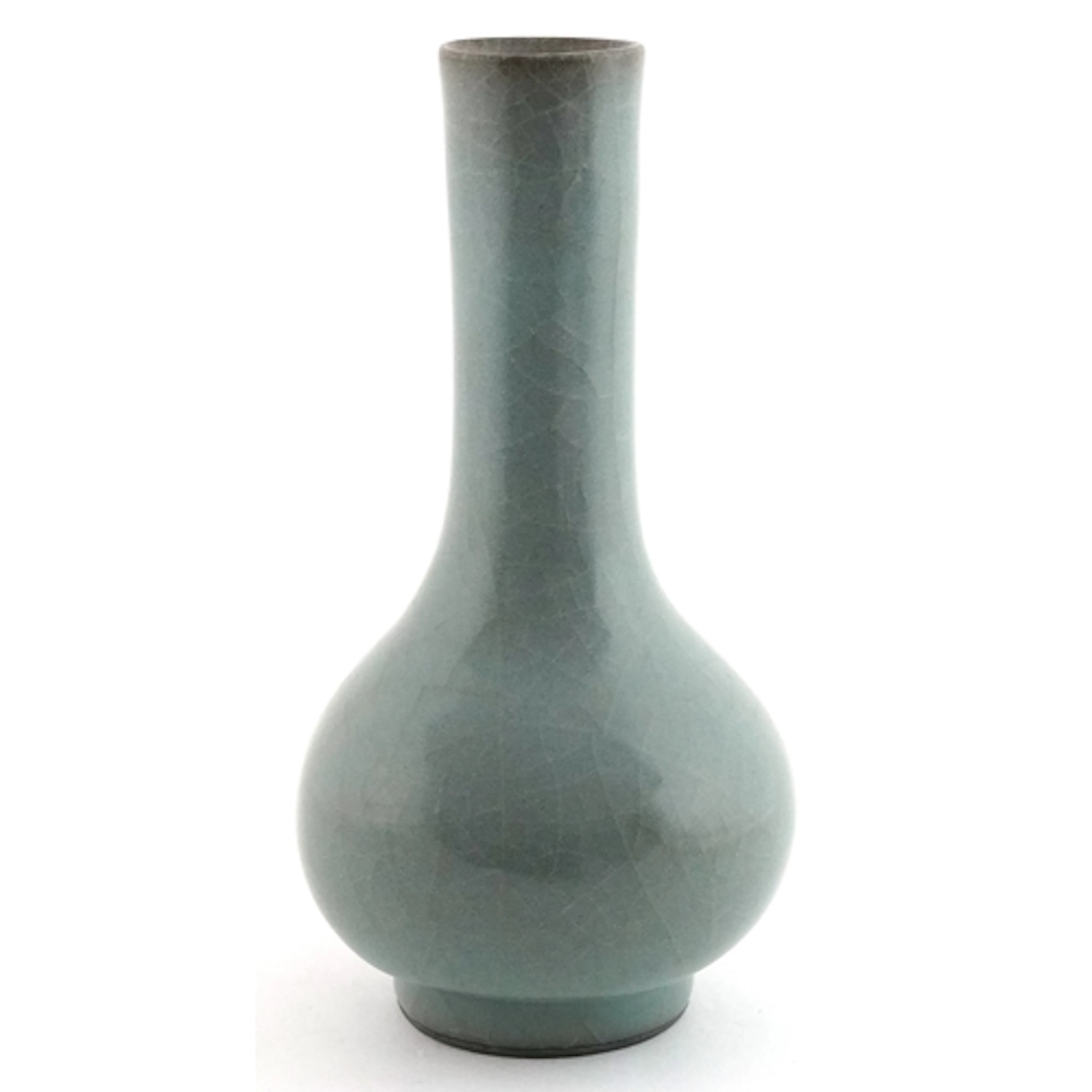 Chinese blue green crackle glazed celadon bottle vase, 17.5c...