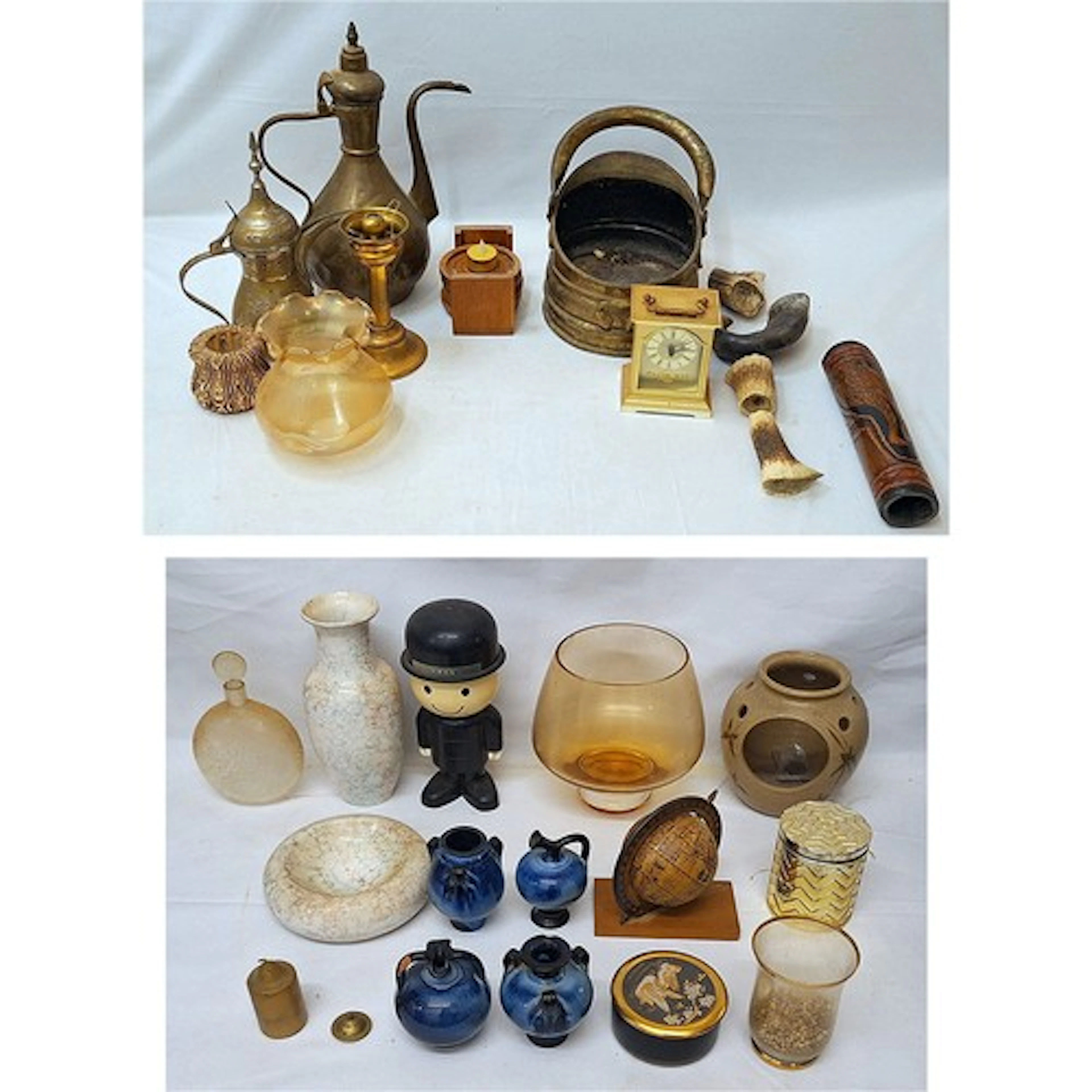 Small Brass Coal Scuttle with overhandle, 2 Middle Eastern s...