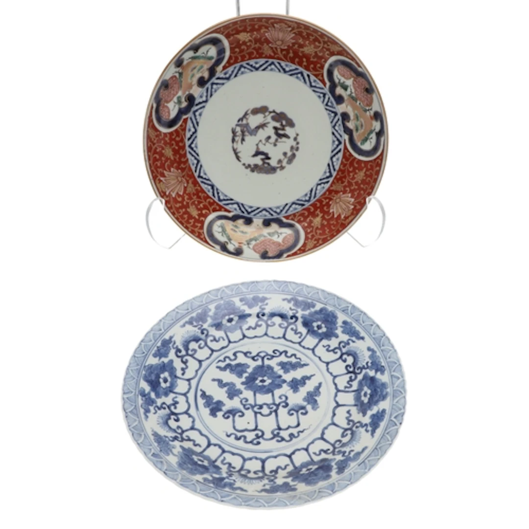 CHINESE BLUE & WHITE DISH & LARGE JAPANESE DISH. The Chinese...