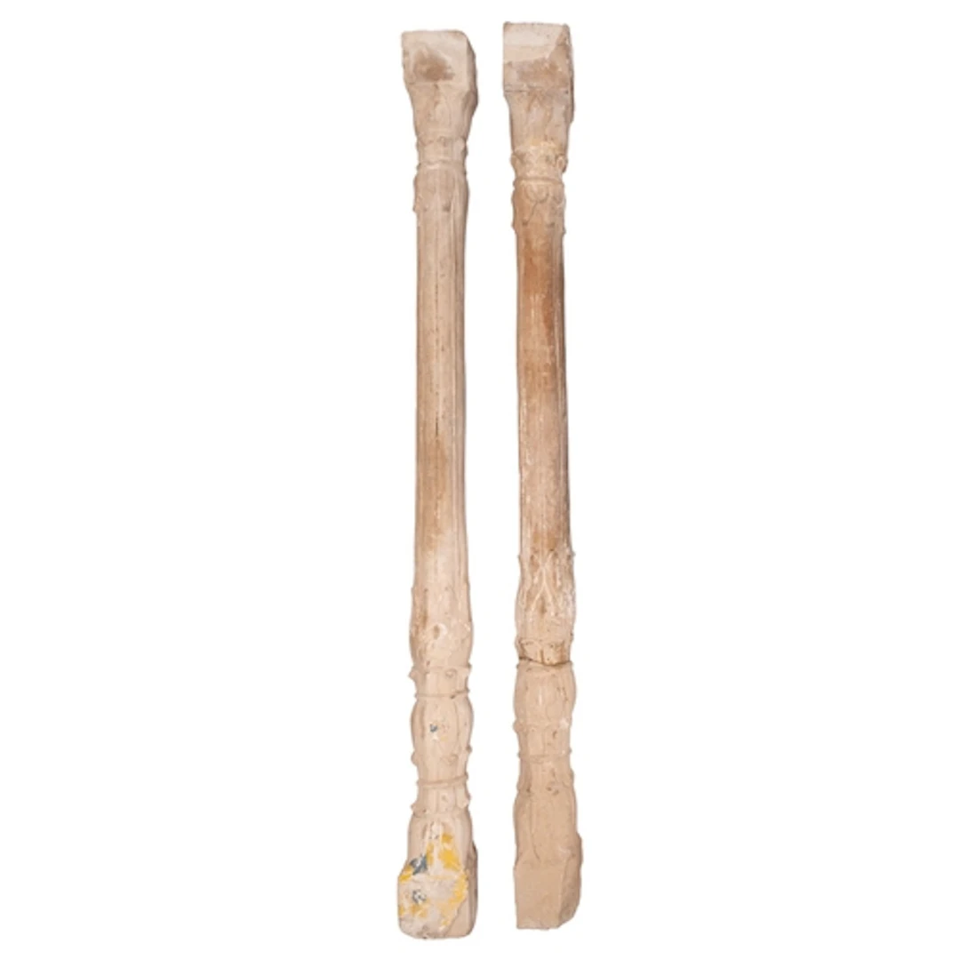 A pair of Rajasthani carved limestone architectural columnar...