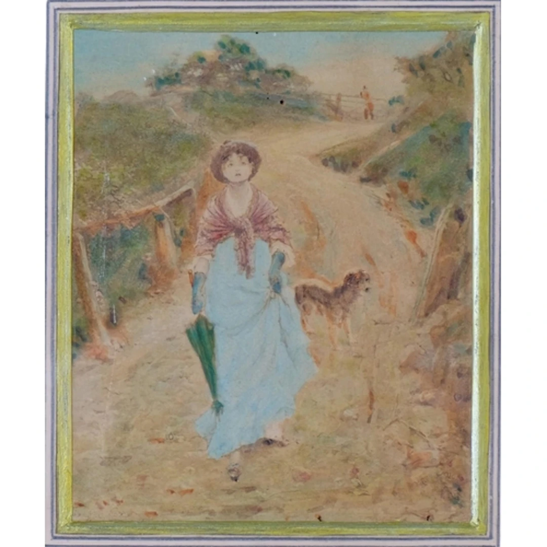 Frank E Cox, The Tiff, watercolour over a printed base, 12cm...