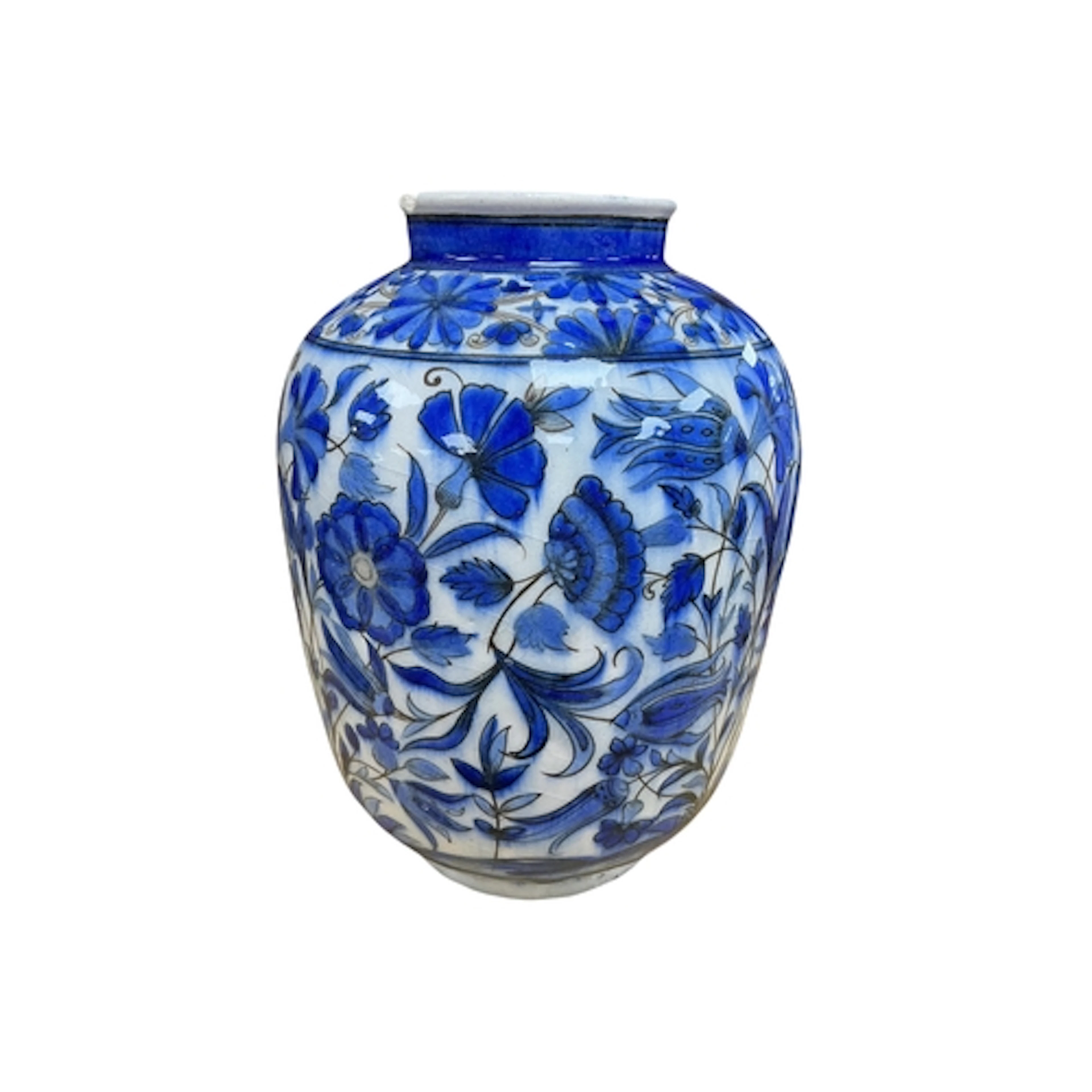 An Persian Iznik-style blue and white vase, height 25cm....