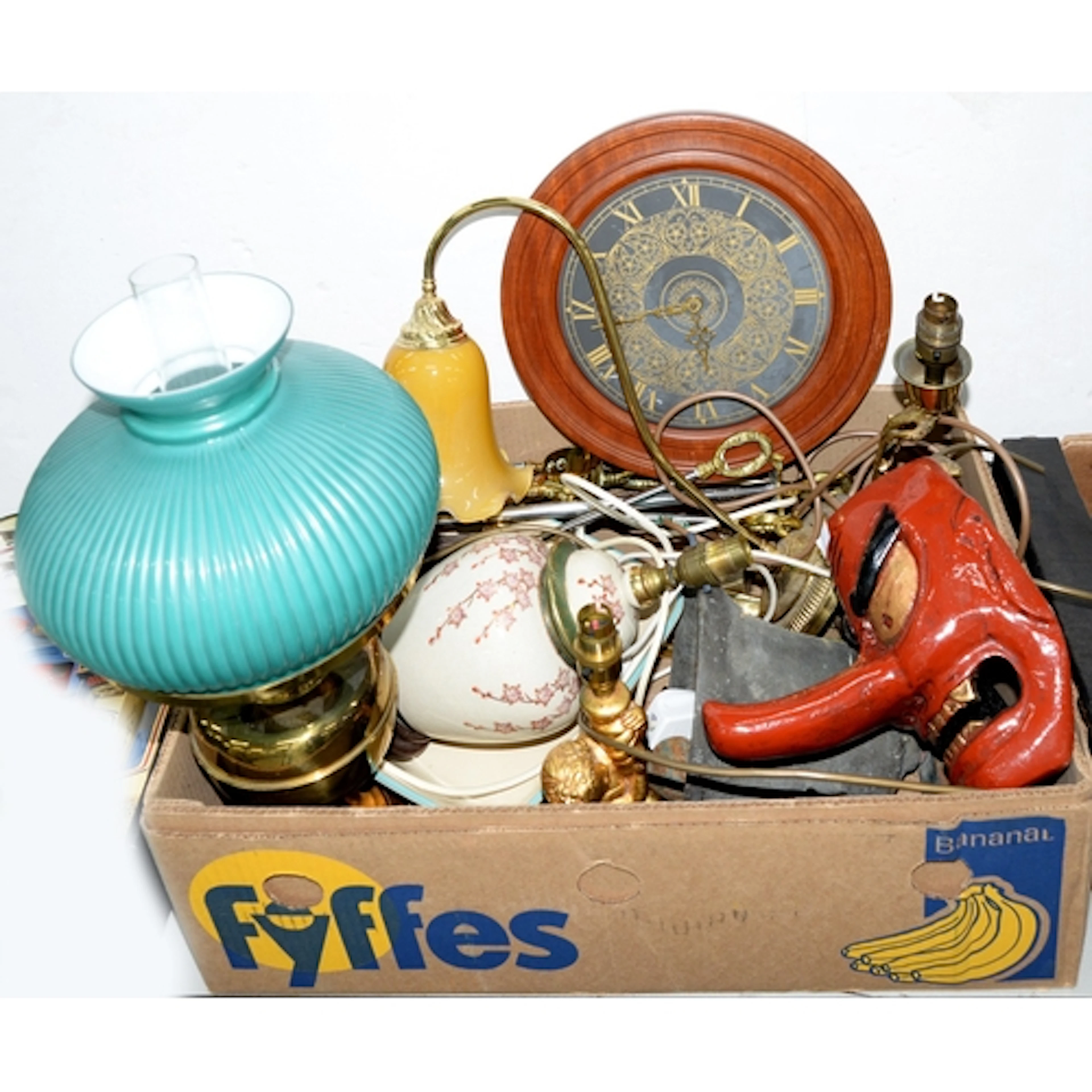 A Victorian style brass oil lamp, with reeded green cased gl...