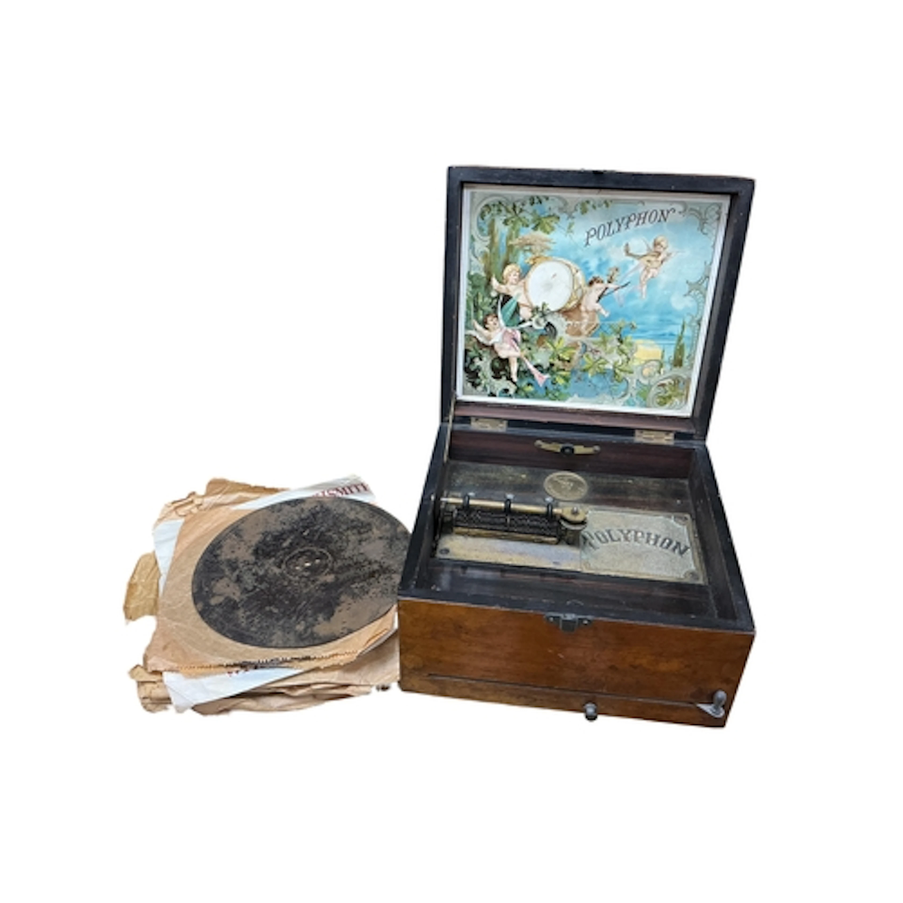 A small 19th century rosewood and mahogany polyphon playing ...