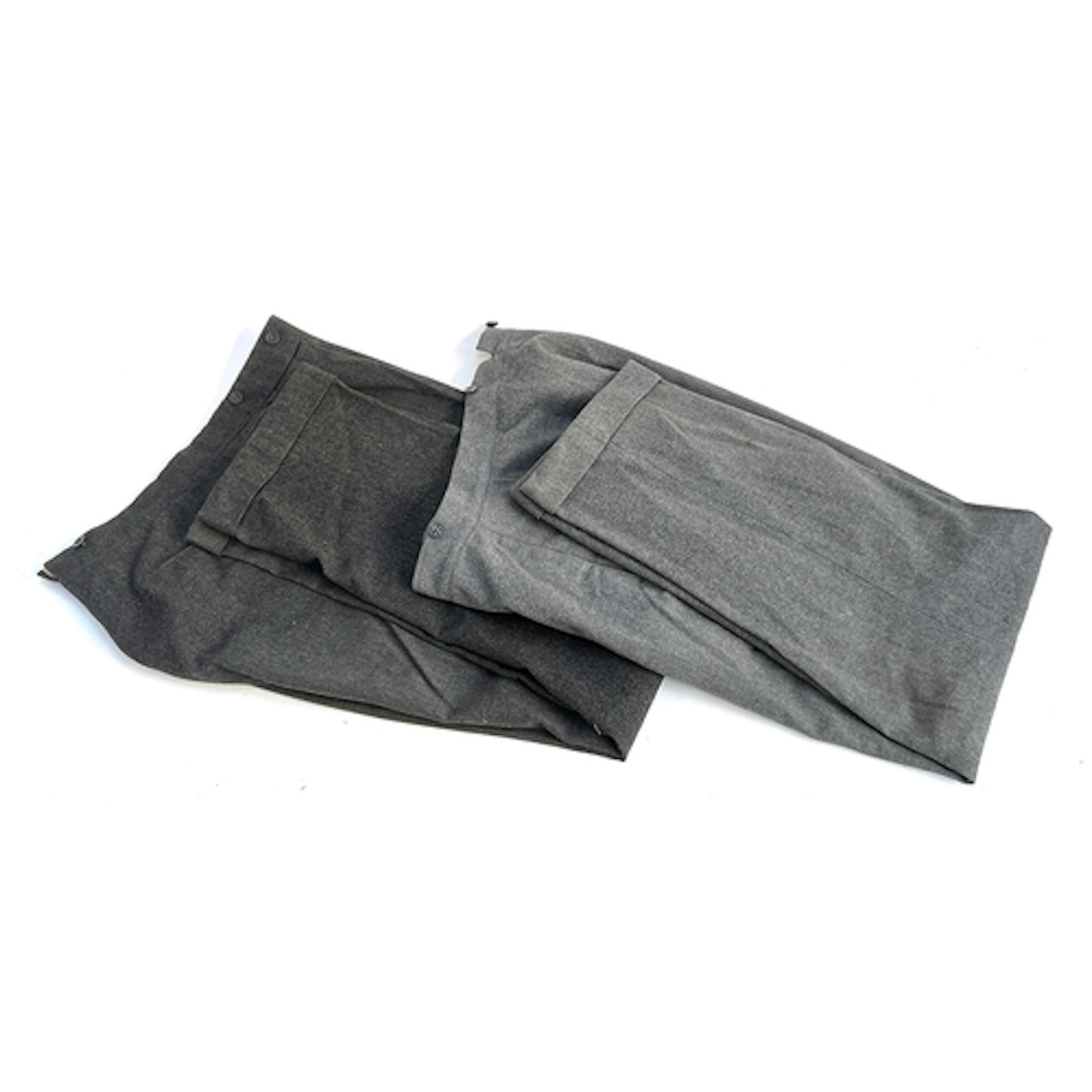 Two pairs of gent's grey flannel trousers, with turnups, but...