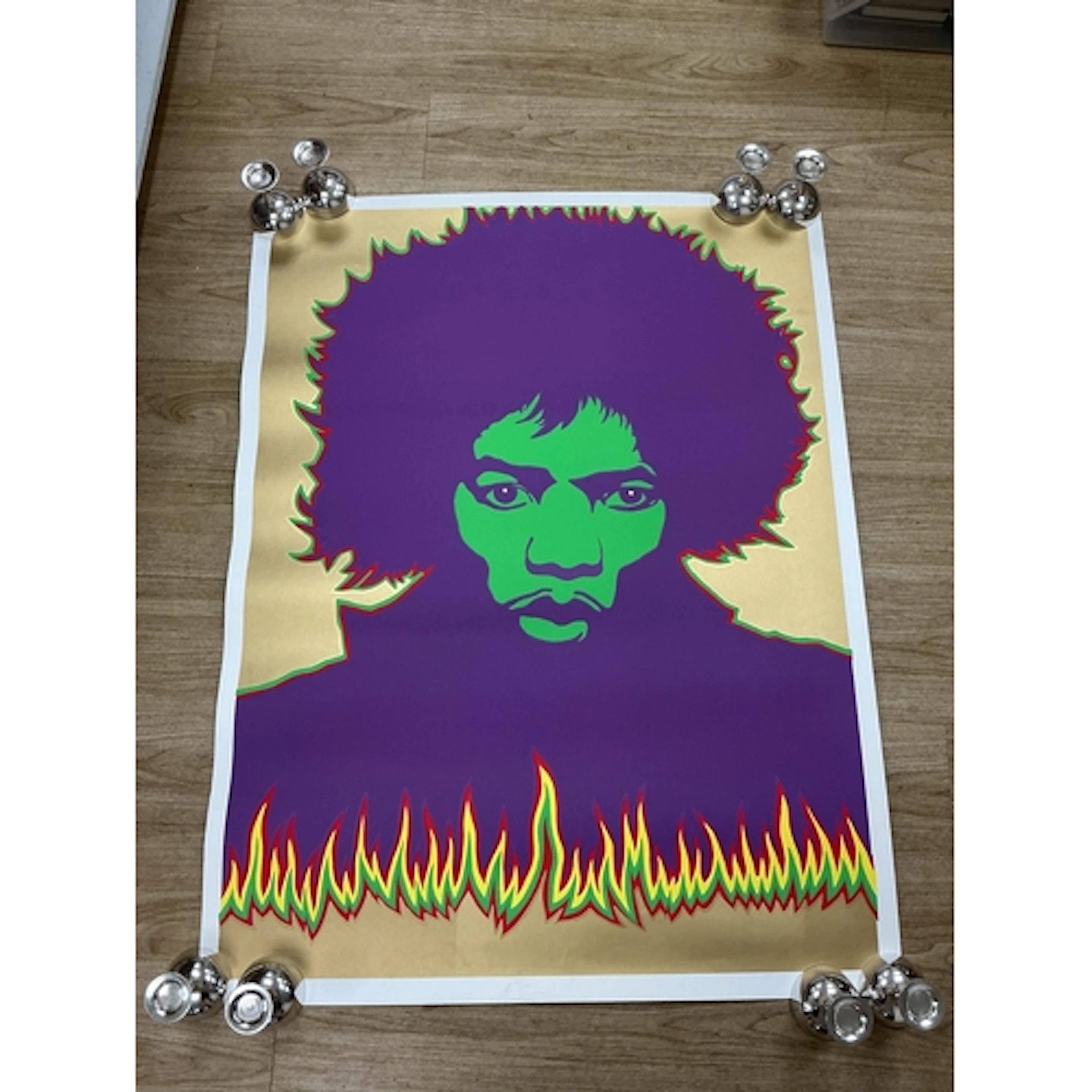 Larry Smart, silkscreen print of Jimi Hendrix, 'Fire' 1967, ...