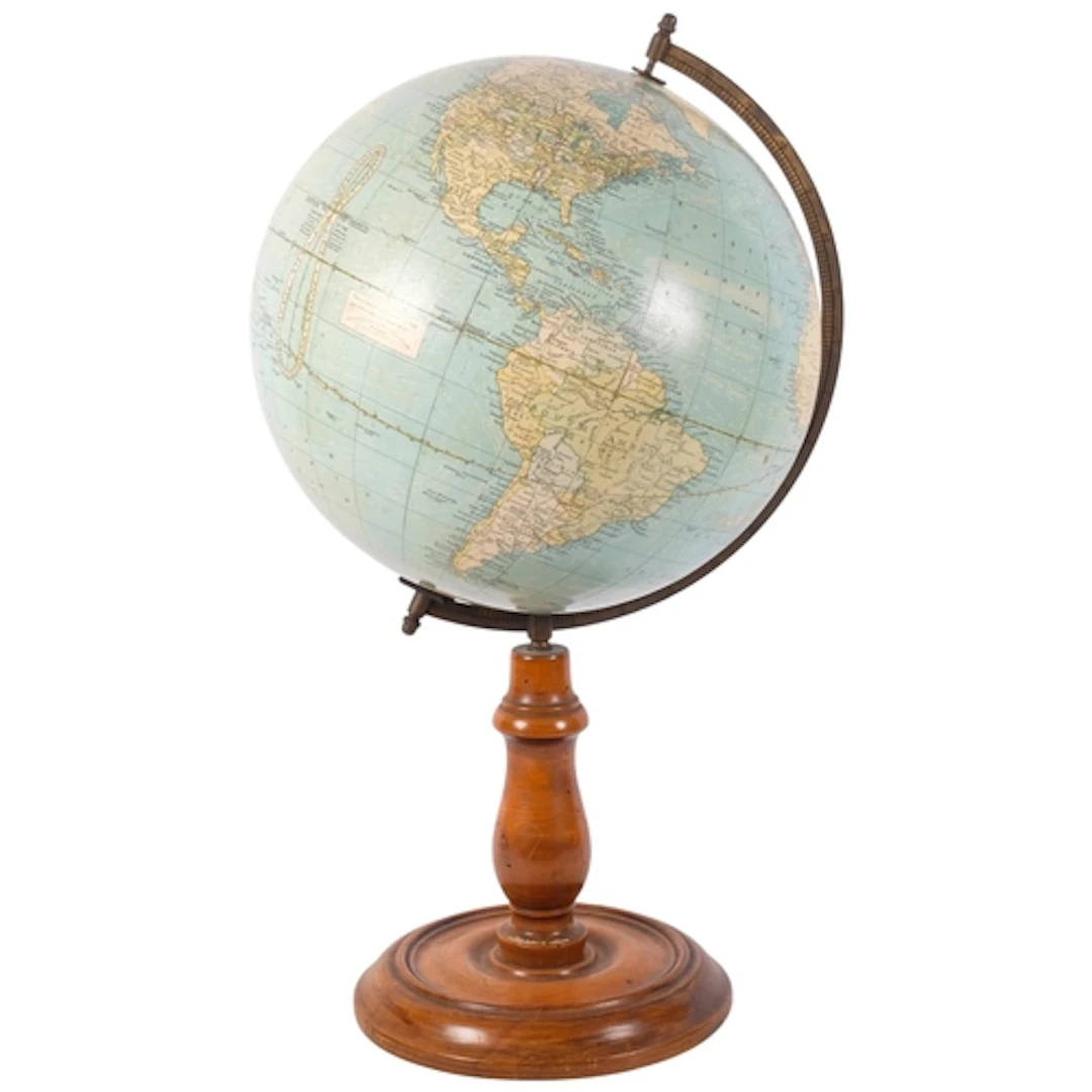 Bacon's Excelsior globe, on turned wood stand