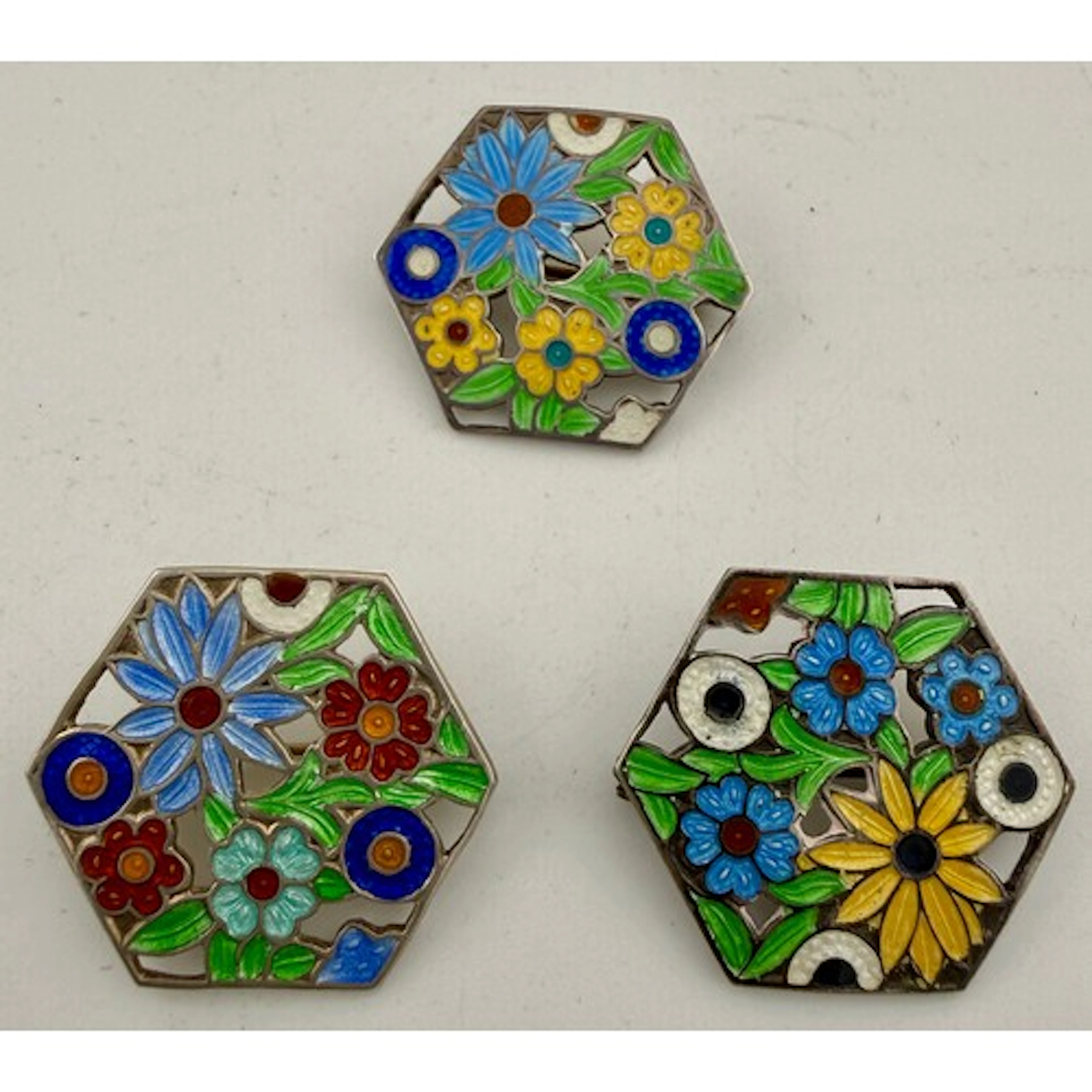 Silver and enamel brooches. Birmingham 1945, maker AH Darby ...