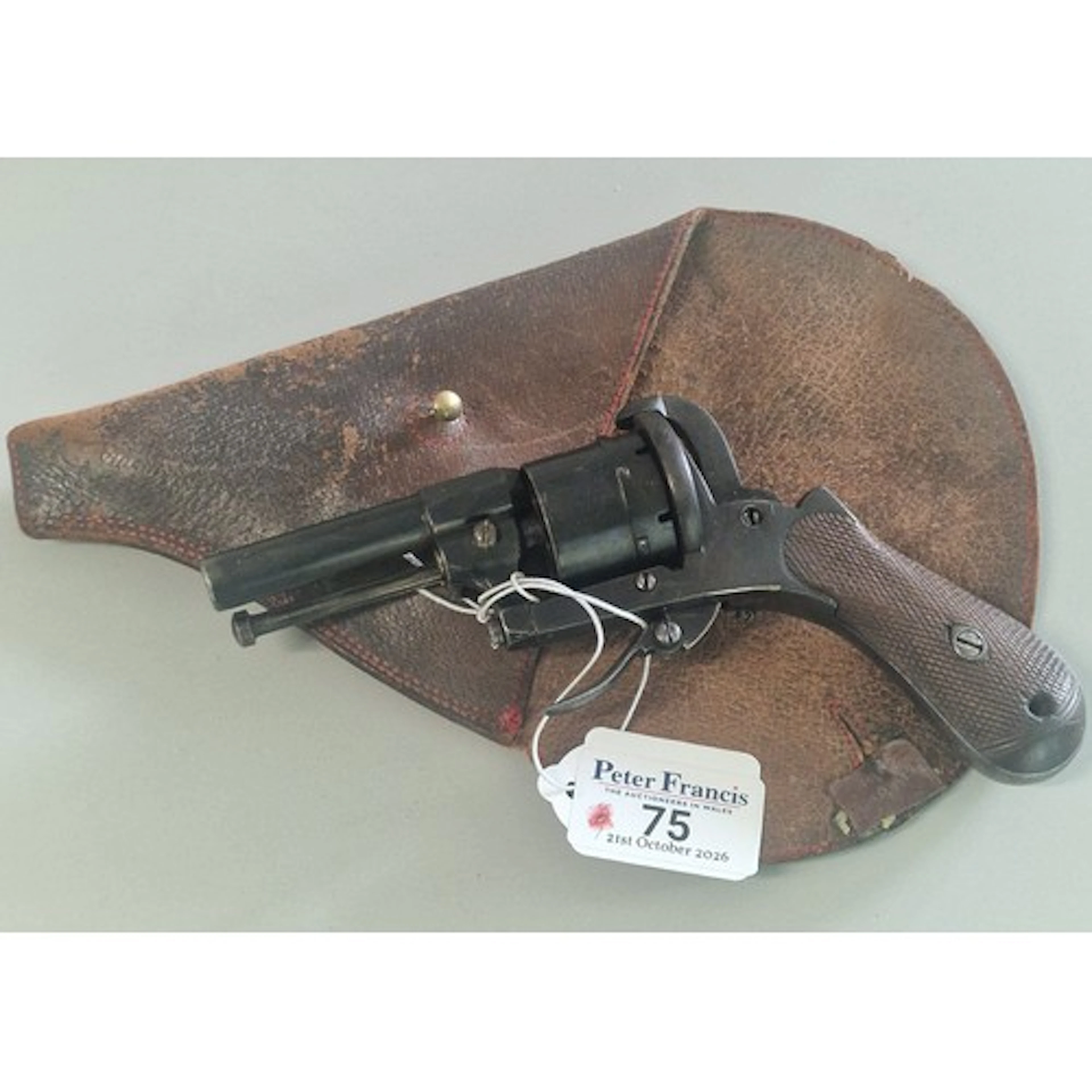 Probably Belgian 7mm pin fire revolver with fixed ramrod, fo...