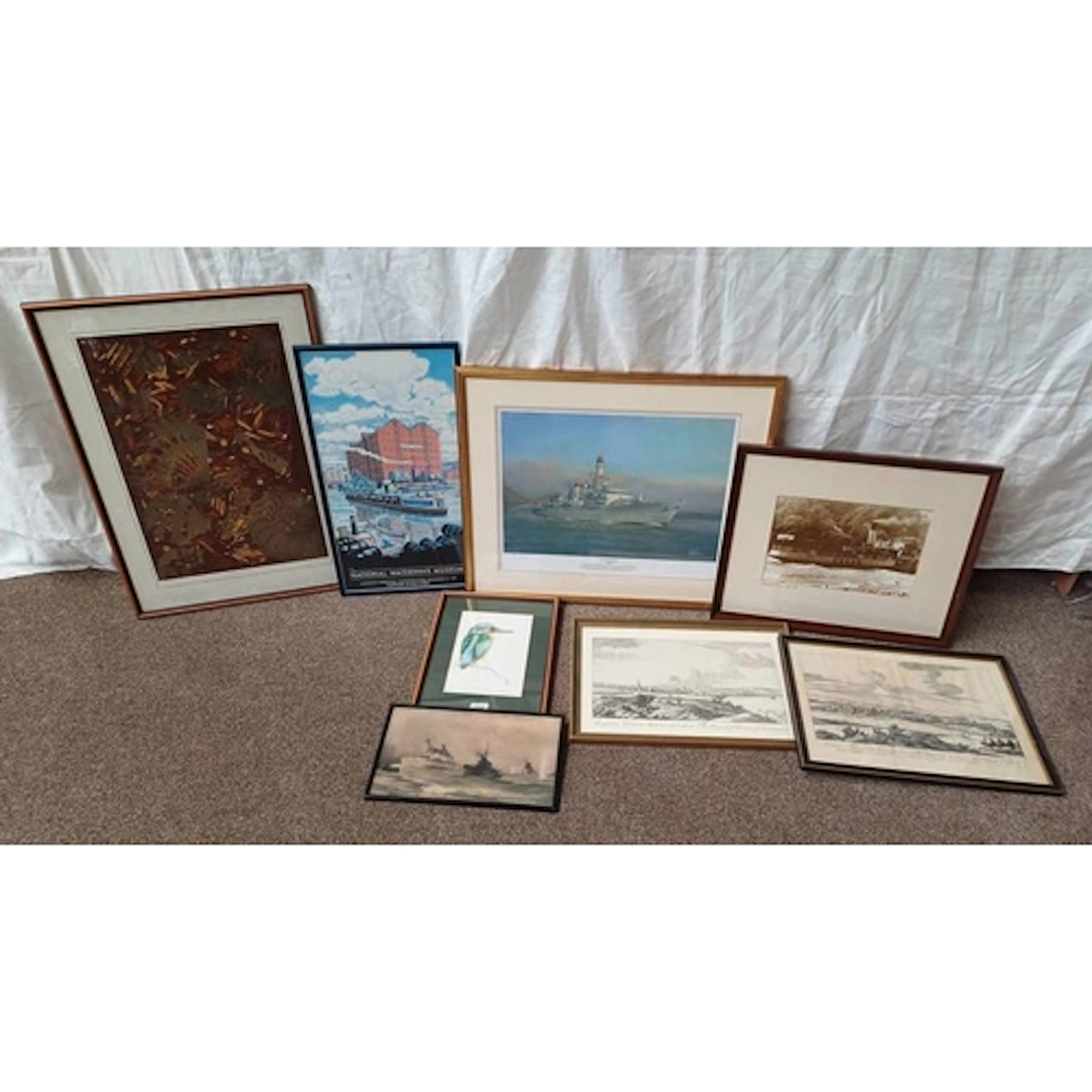 FRAMED PRINT OF HMS MONTROSE BY W HOMES, & VARIOUS OTHER NAU...