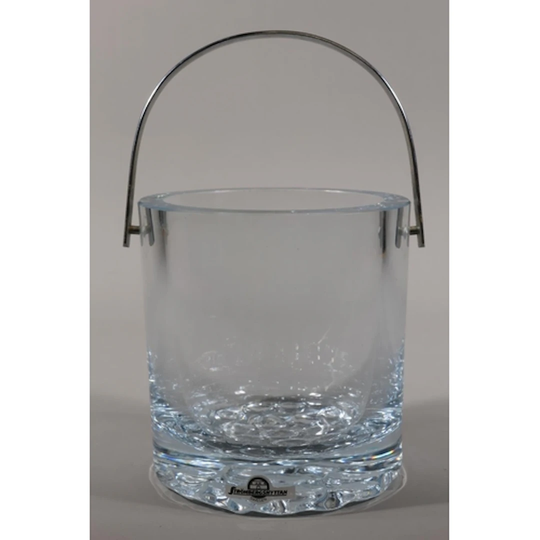 Glass ice bucket of small proportions, signed to base, 14cm ...