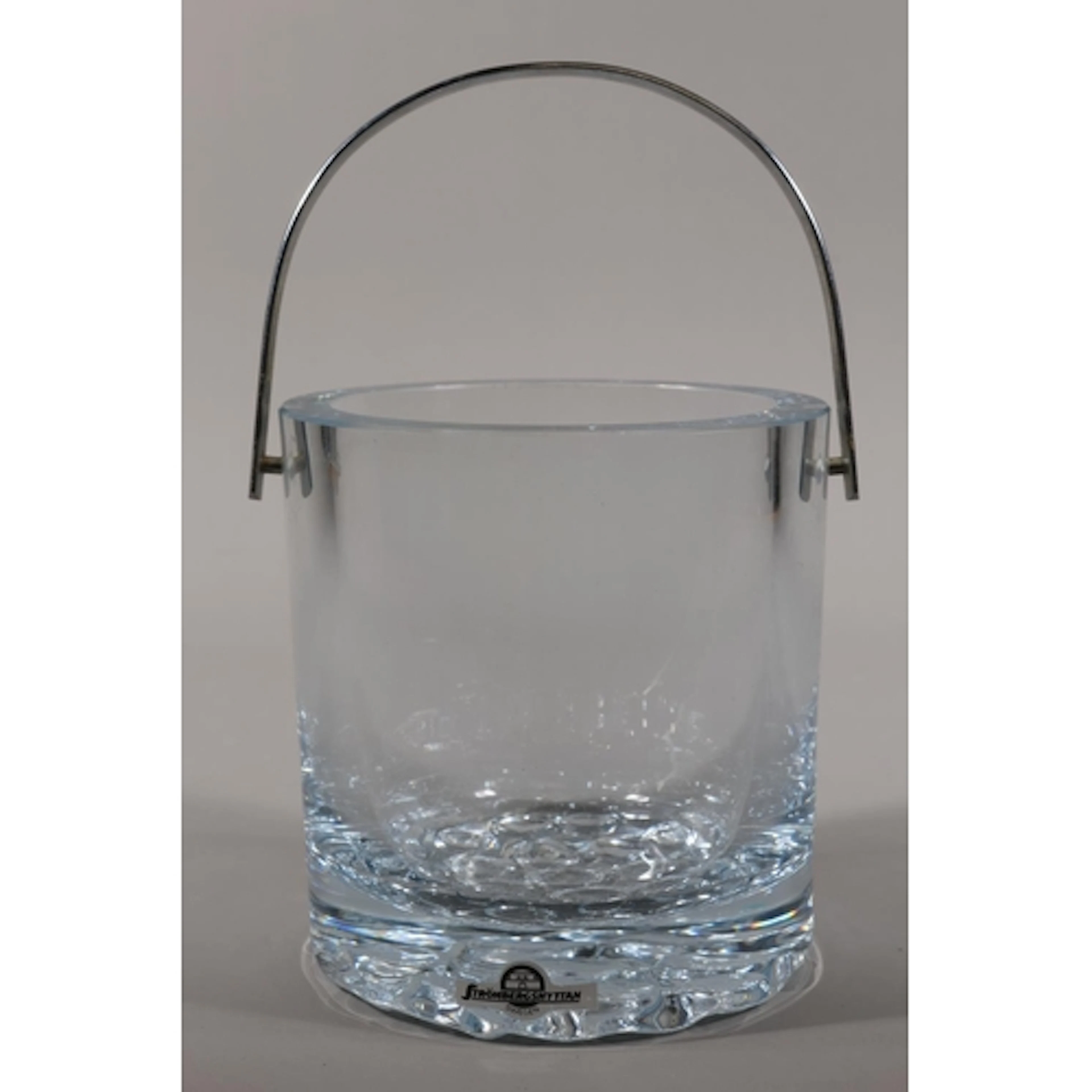 Glass ice bucket of small proportions, signed to base, 14cm ...