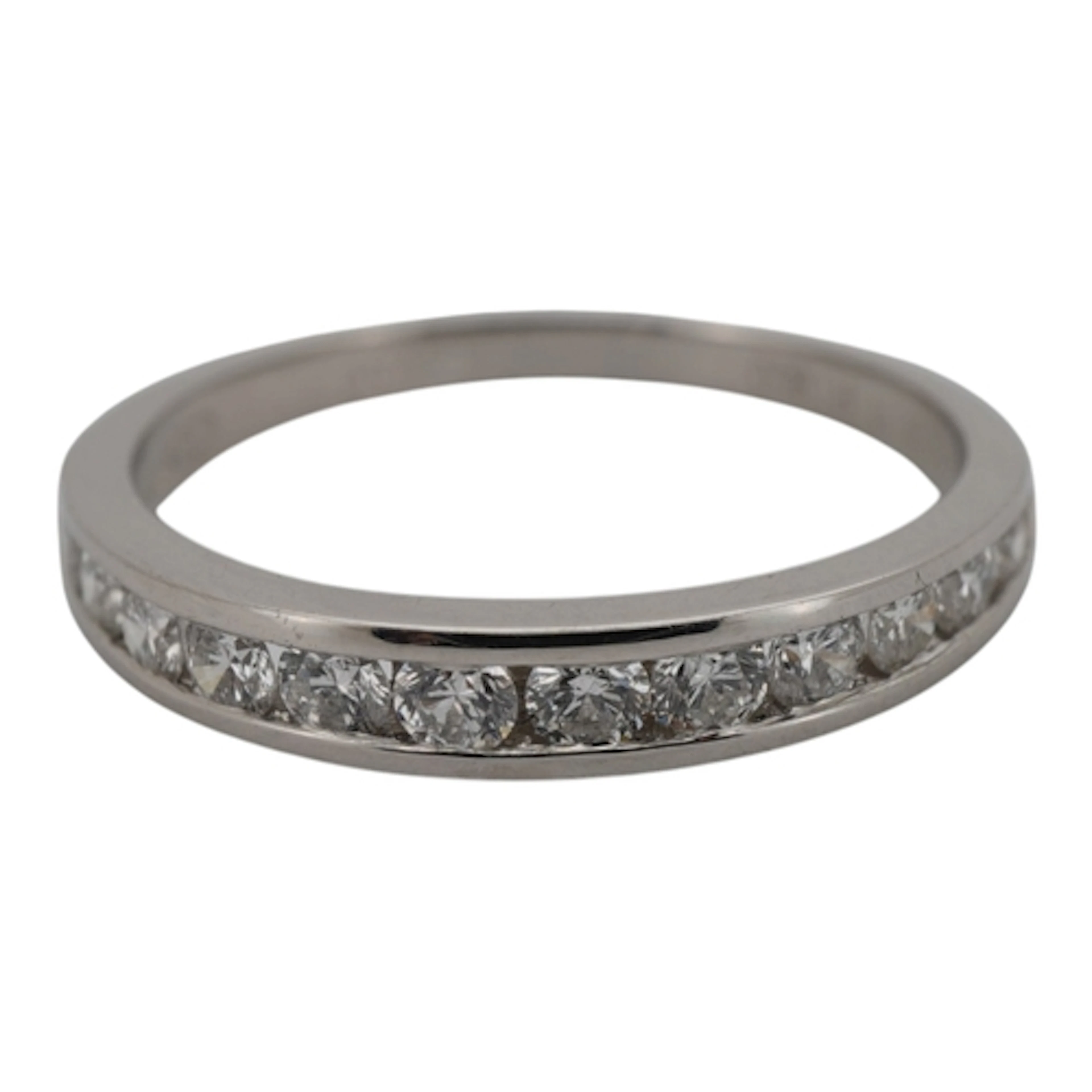 A diamond half eternity ring, channel-set to the front with ...