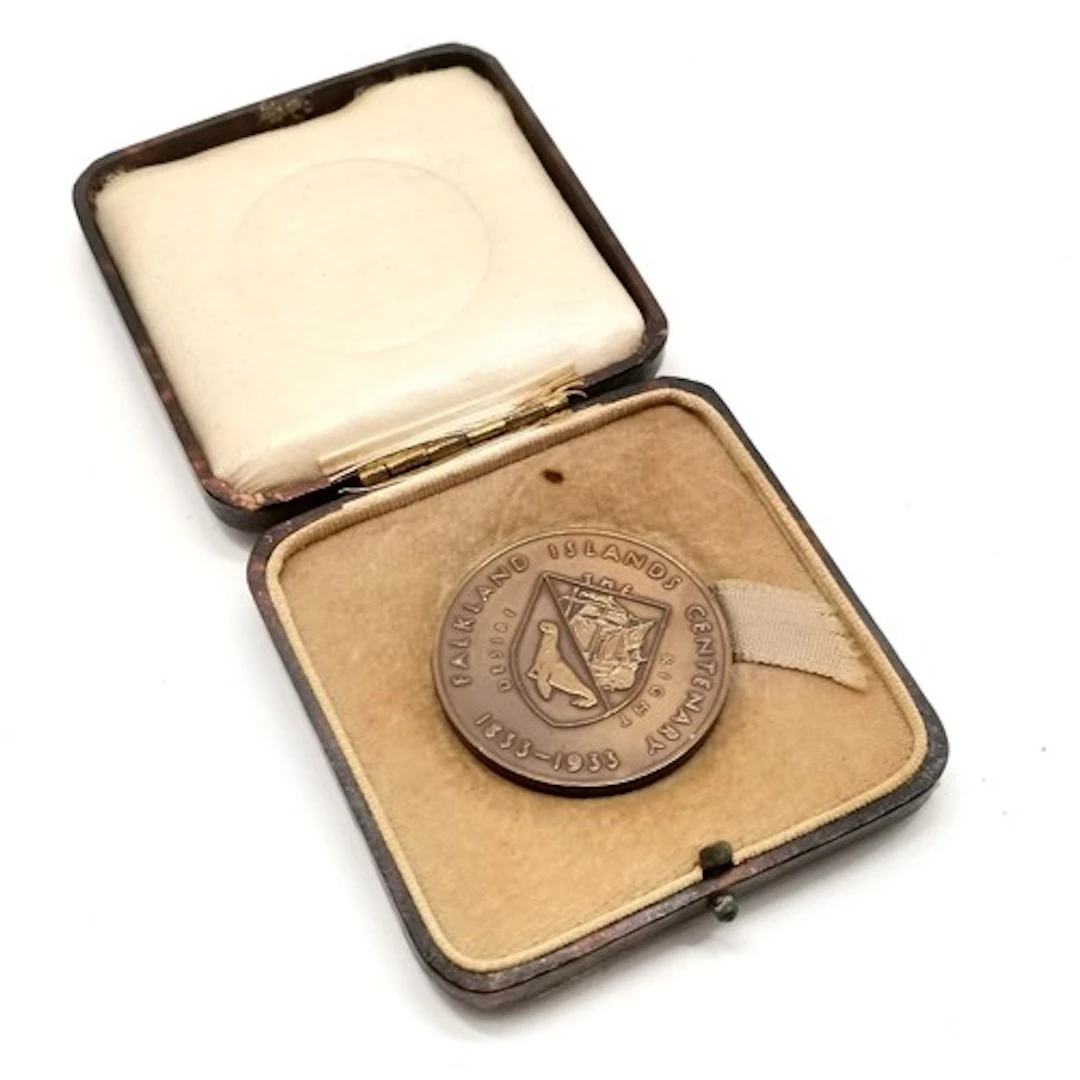 1933 Falkland Islands centenary 36mm medallion by Sir Bertra...