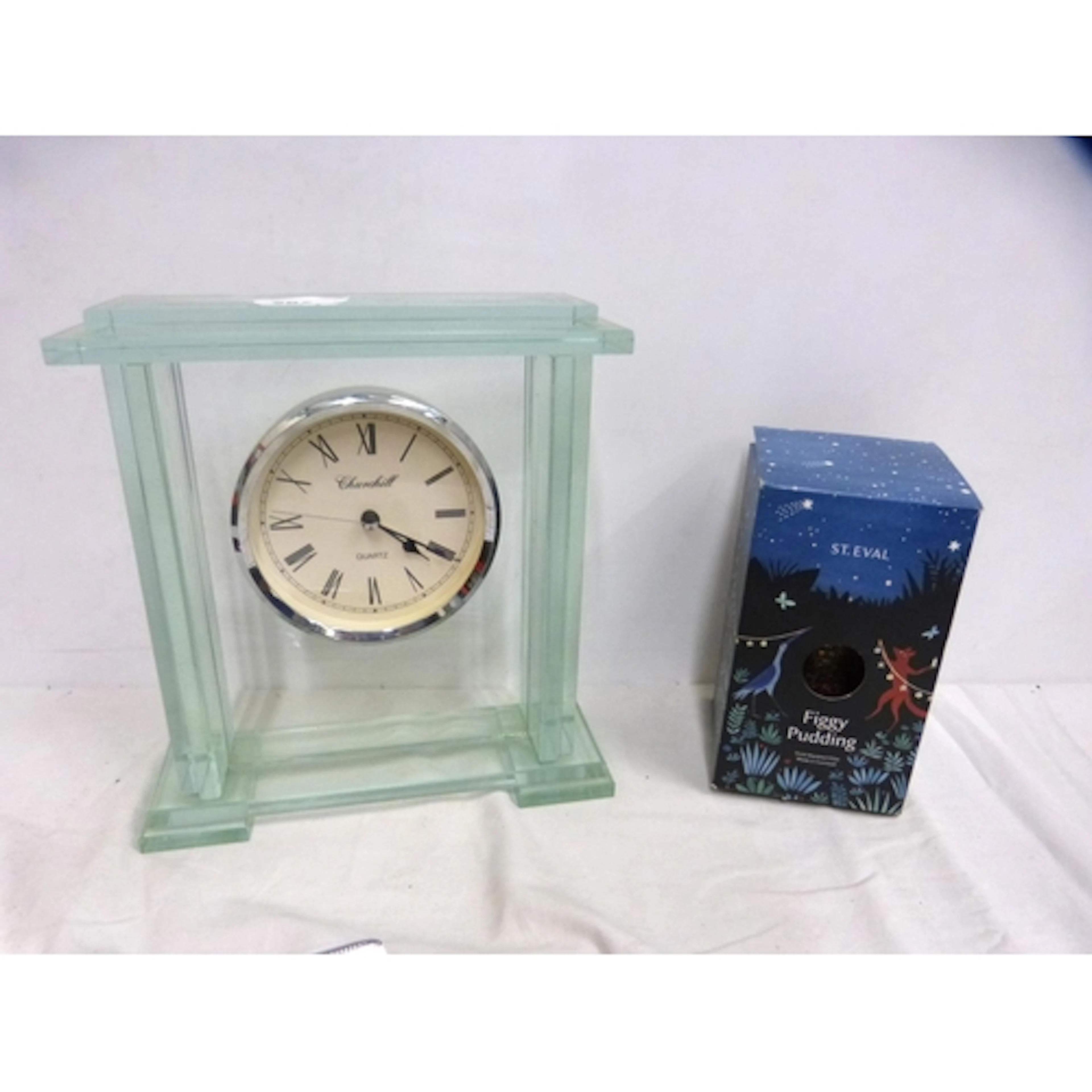Green glass Churchill mantel clock and mini Fragranced dinne...