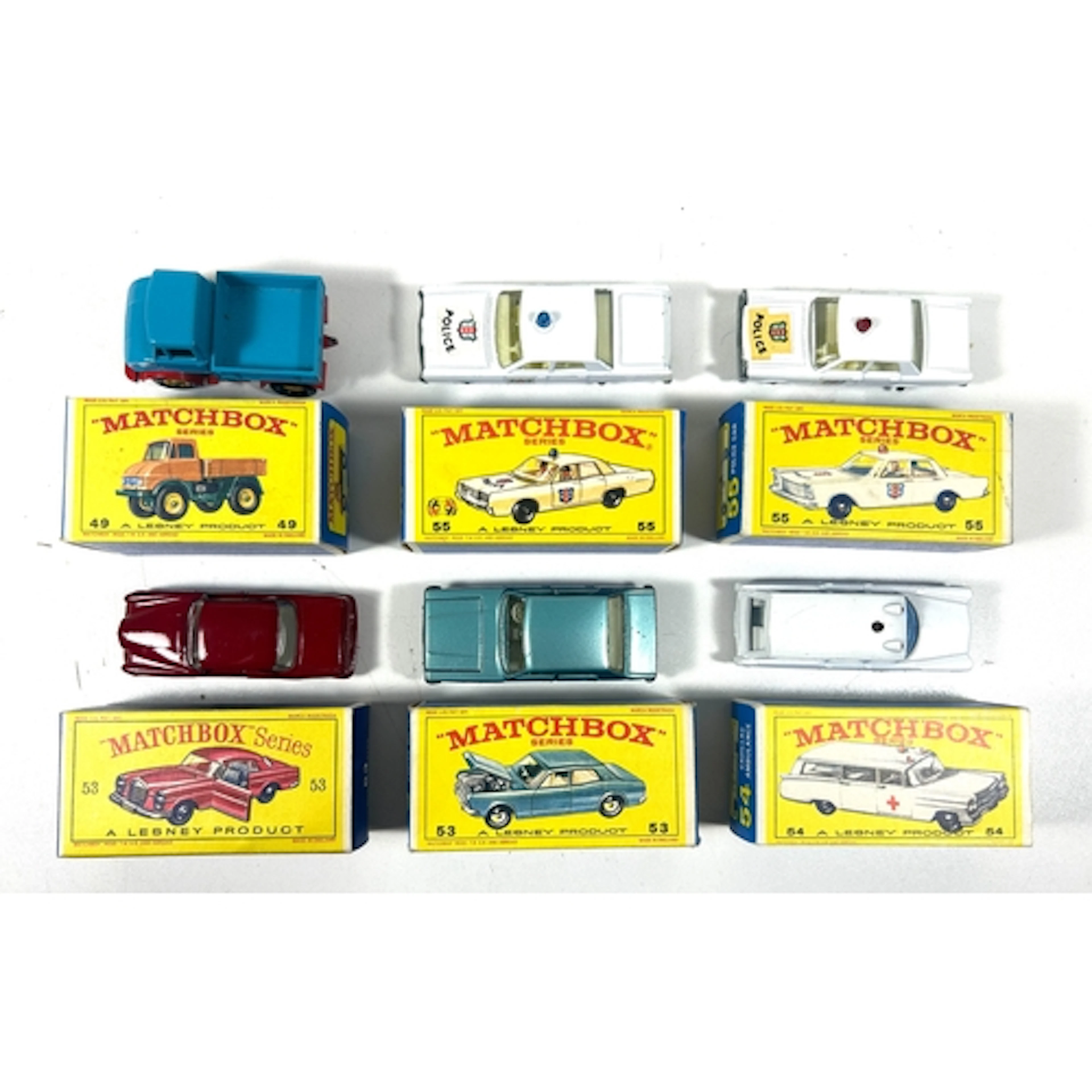 6 Matchbox Series. No.49 Mercedes Unimog, No.53 Mercedes-Ben...