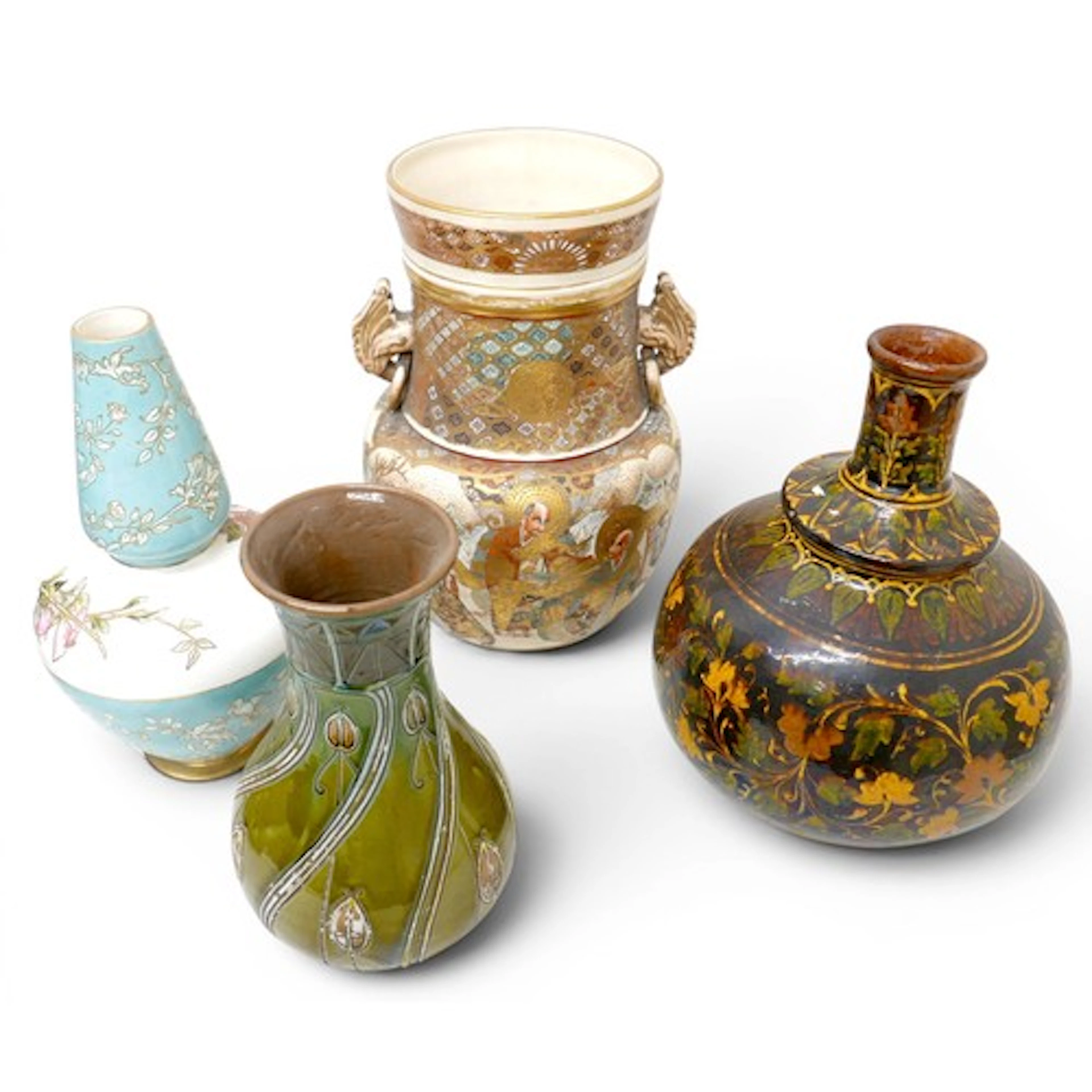 A Japanese Satsuma ware vase, hand painted with male figures...