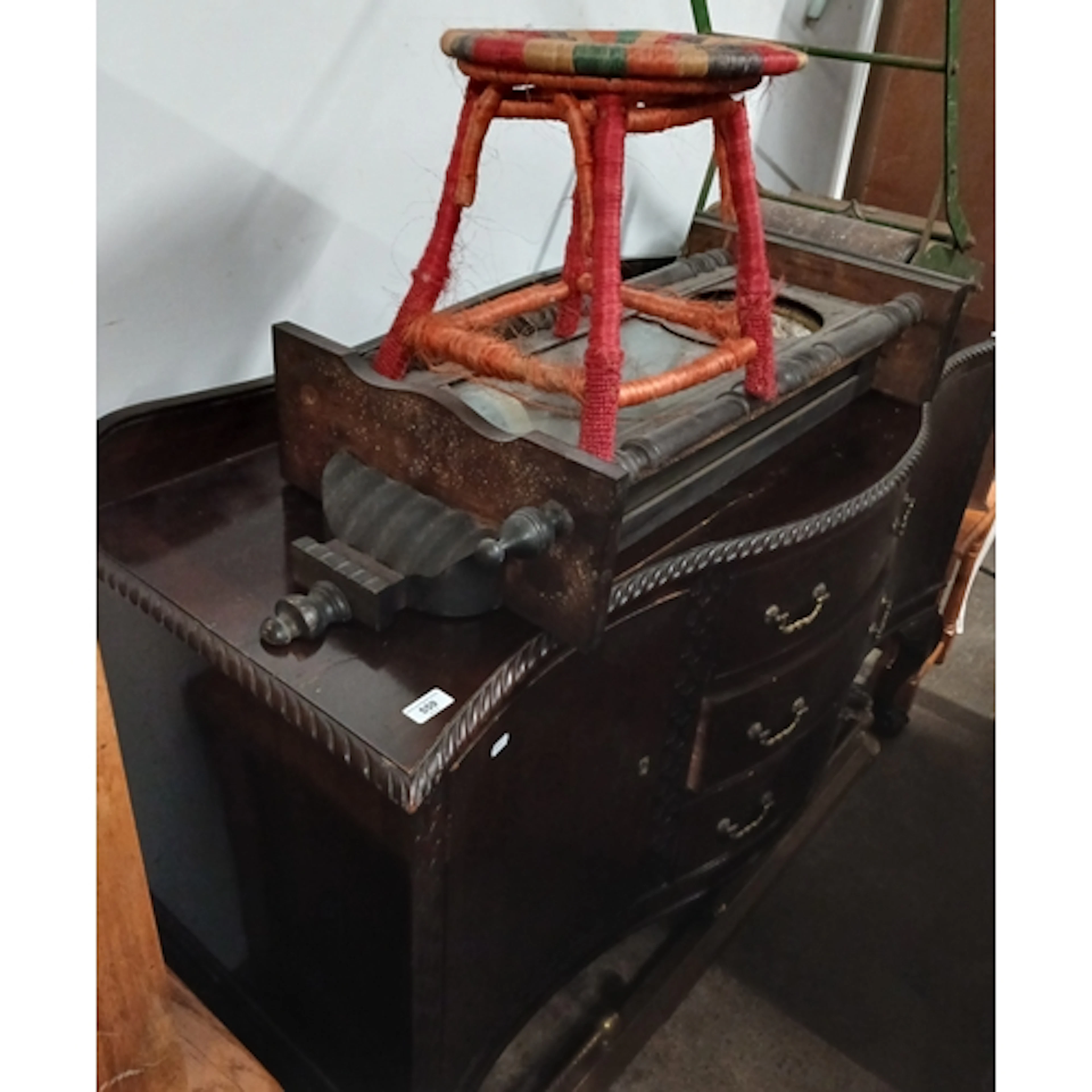 A mixed lot comprising a sideboard, a Vienna wall clock, sto...