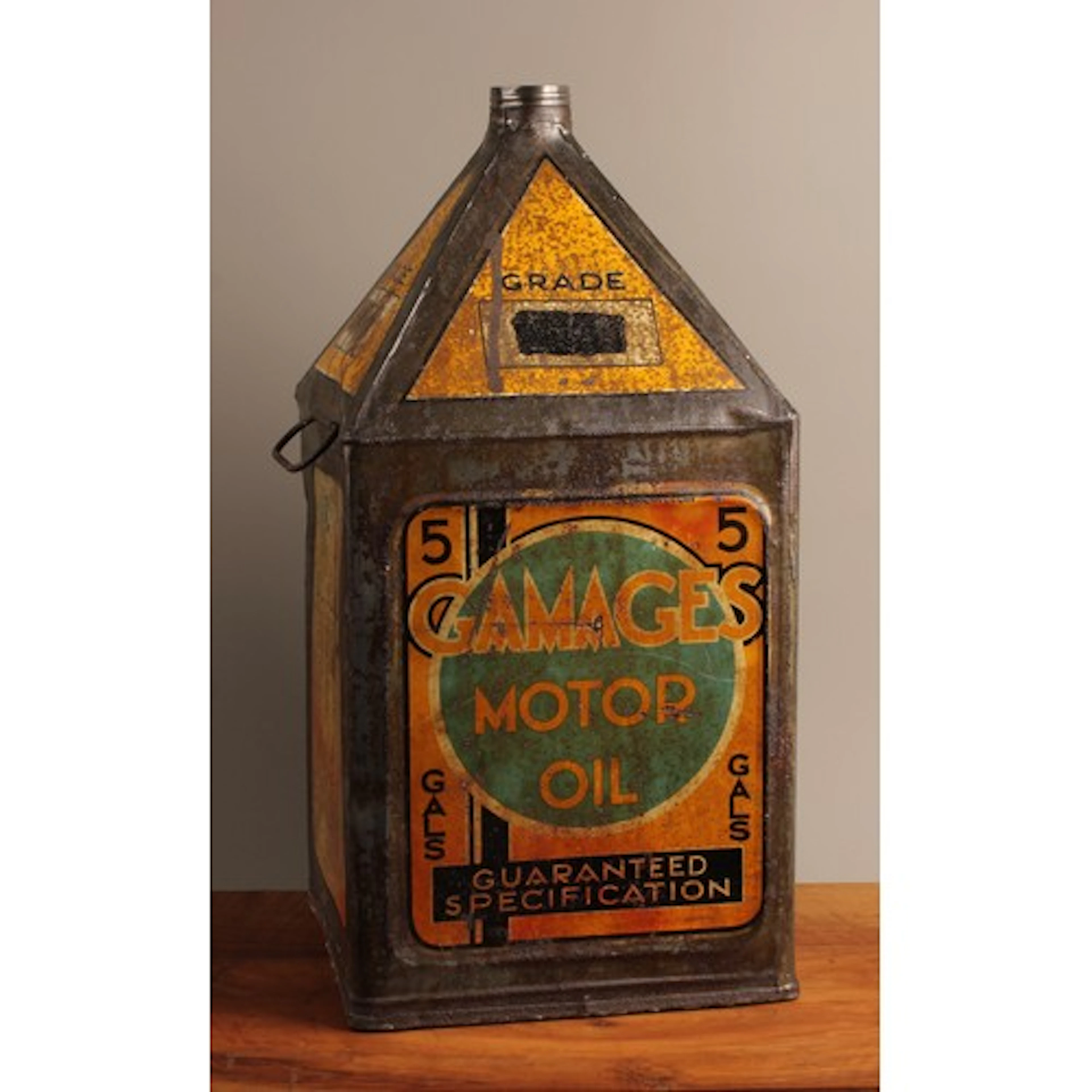 Petroliana - a vintage five gallon pyramid top pictorial oil...