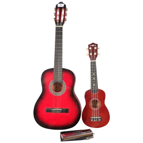 A Gear4music ukulele, a child's Spanish guitar, and an Echo ...