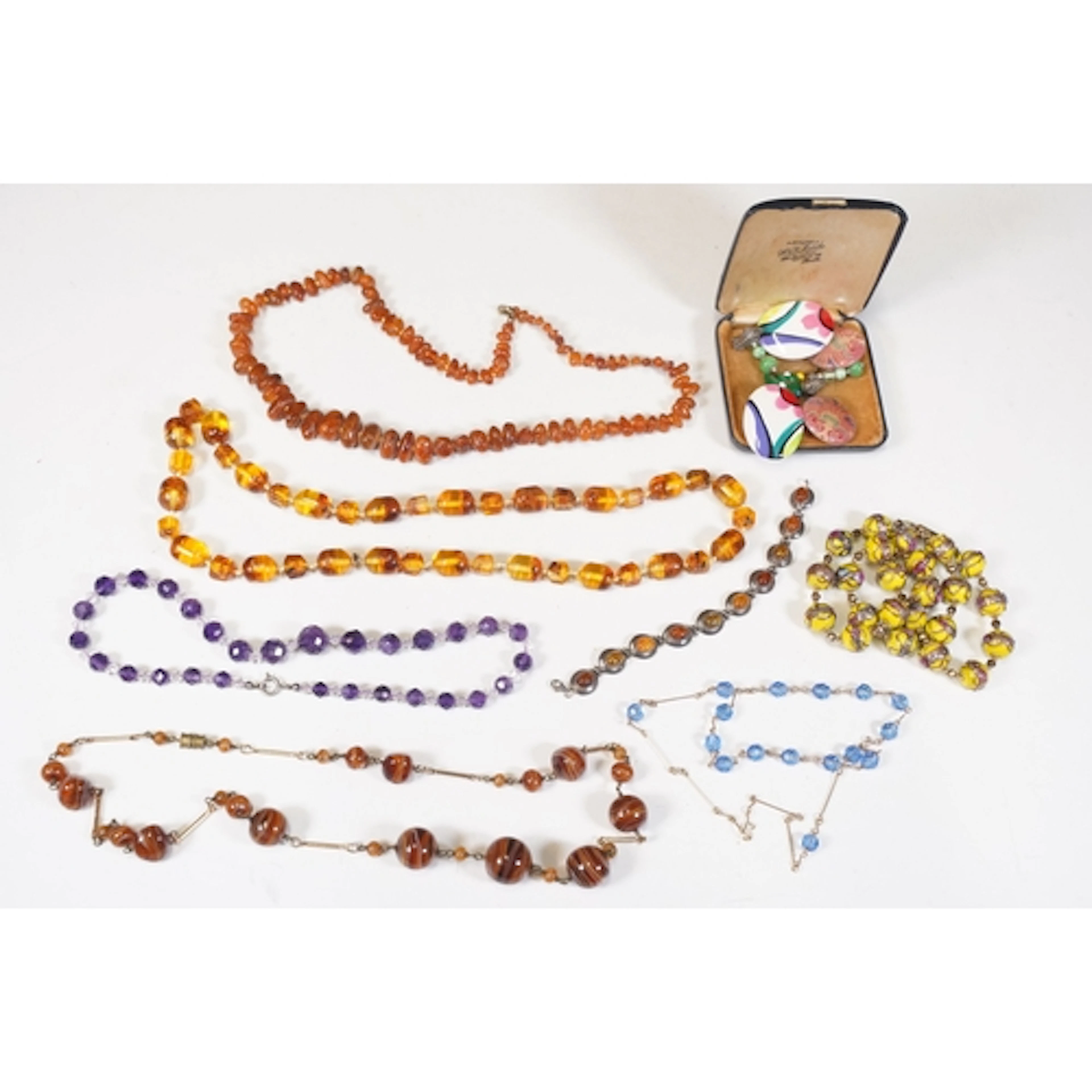 Selection of costume jewellery, predominantly beaded necklac...